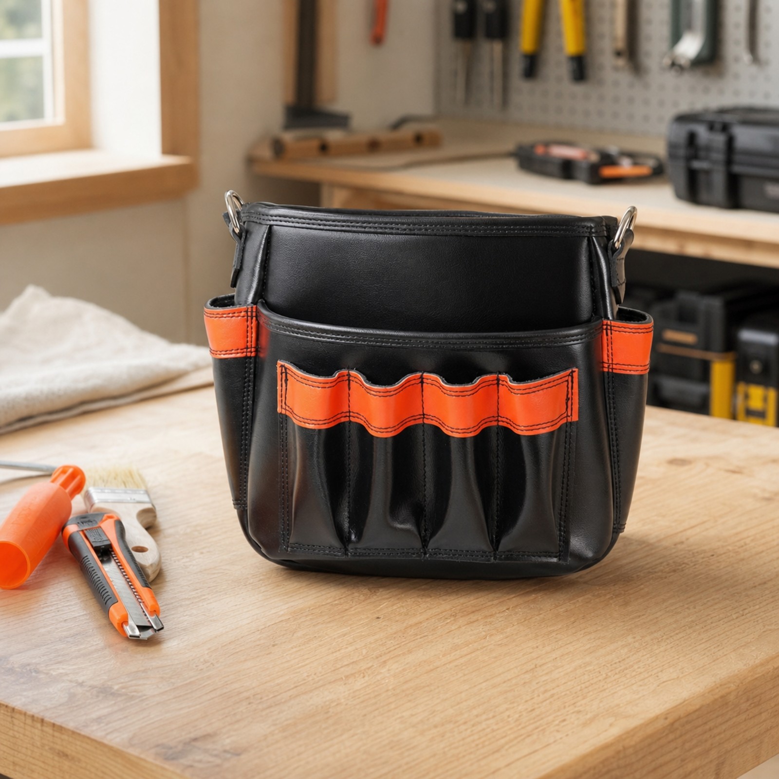 Tool Pouch with Pockets Open-Top Wearable Tool Bag Wipe-Clean