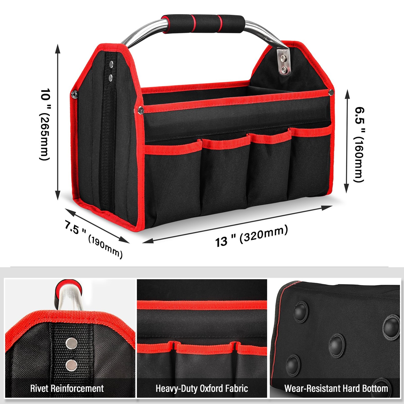 13 Inch Tool Bag, Foldable Open Top Tool Bag with Stiff Frame, HeavyDuty Tool…