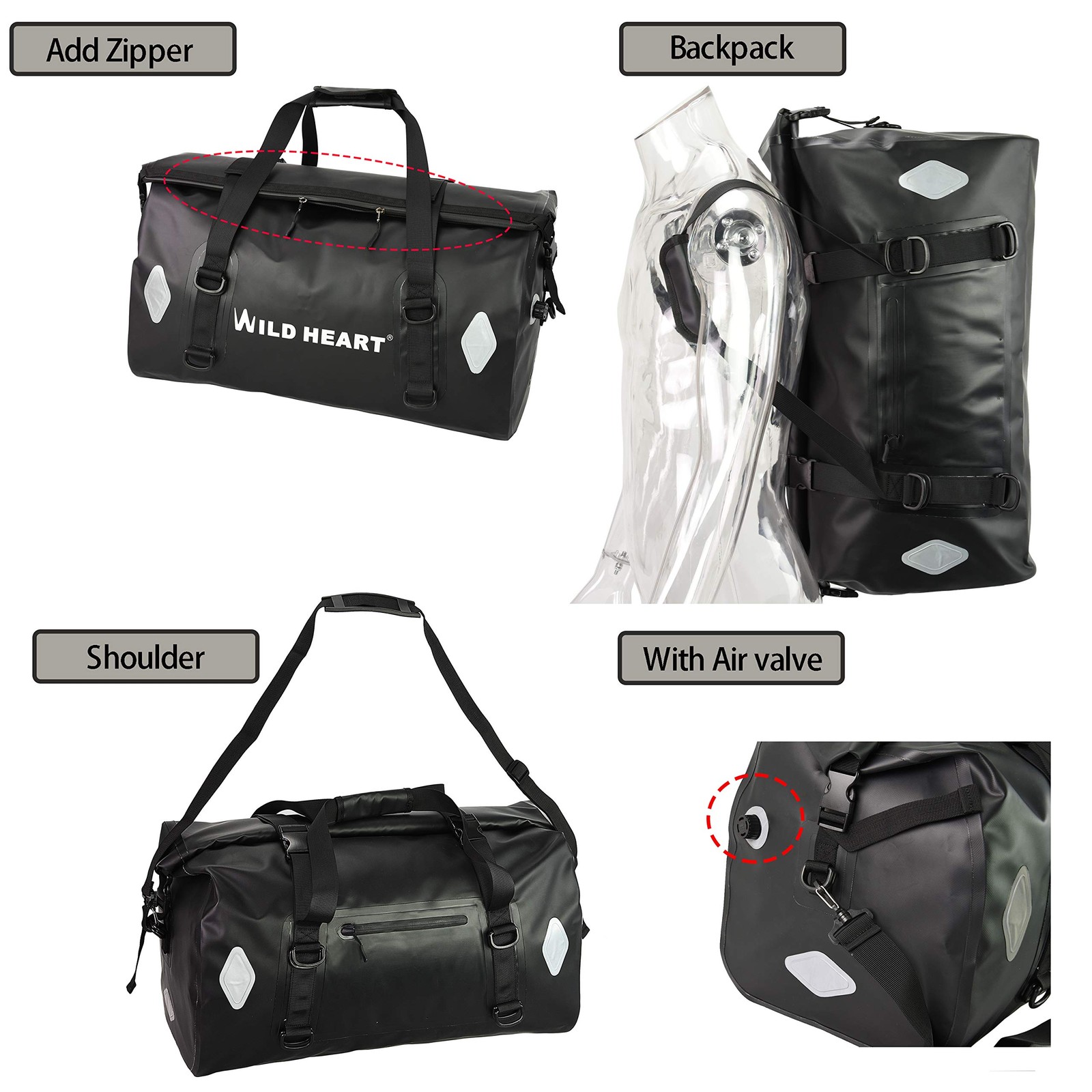Waterproof Motorcycle Dry Duffel Bag 55L 66L 77L for Travel & Outdoor Adventures