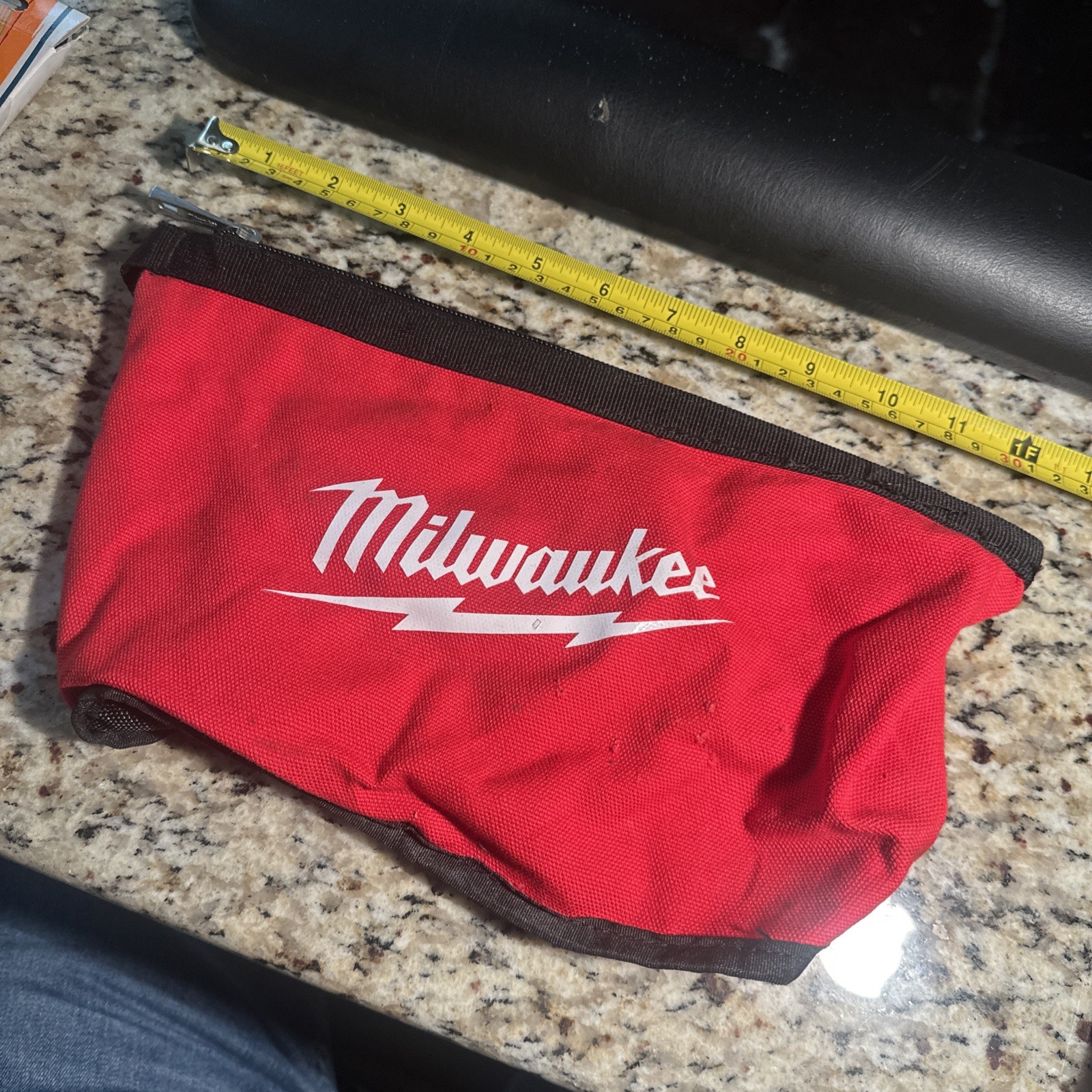 Milwaukee Red/Black Fabric Tool Pouch Bag with Zipper Closure 12” X 7”