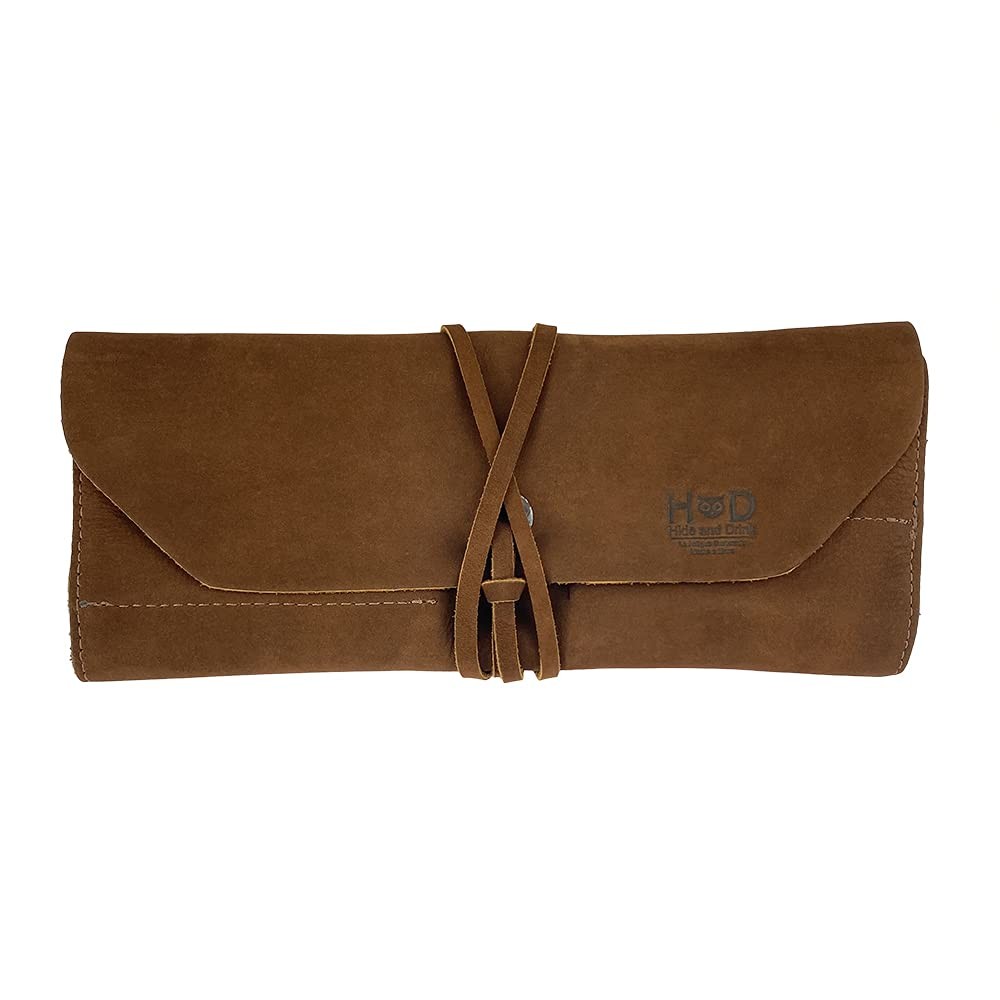 Roll-Up Bag 10 Slots Full Grain Leather Organizer Portable Handmade Tool Brown