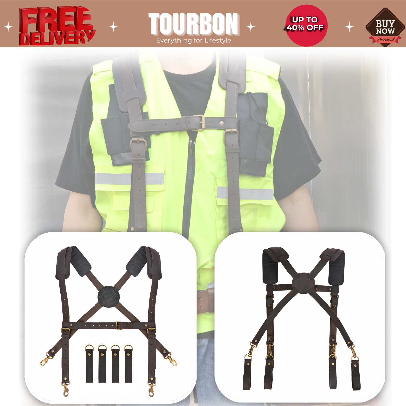 Tourbon Workshop Tool Suspender Framing Leather Harness Belt Carpenter Pad Strap