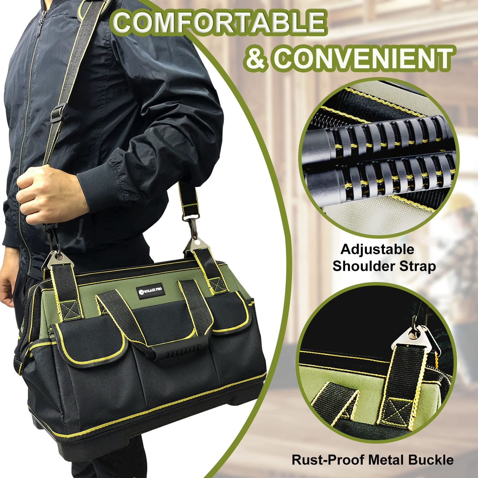 17in Tool Bag For Men Heavy Duty​ with Waterproof Molded Base, High Capacity …