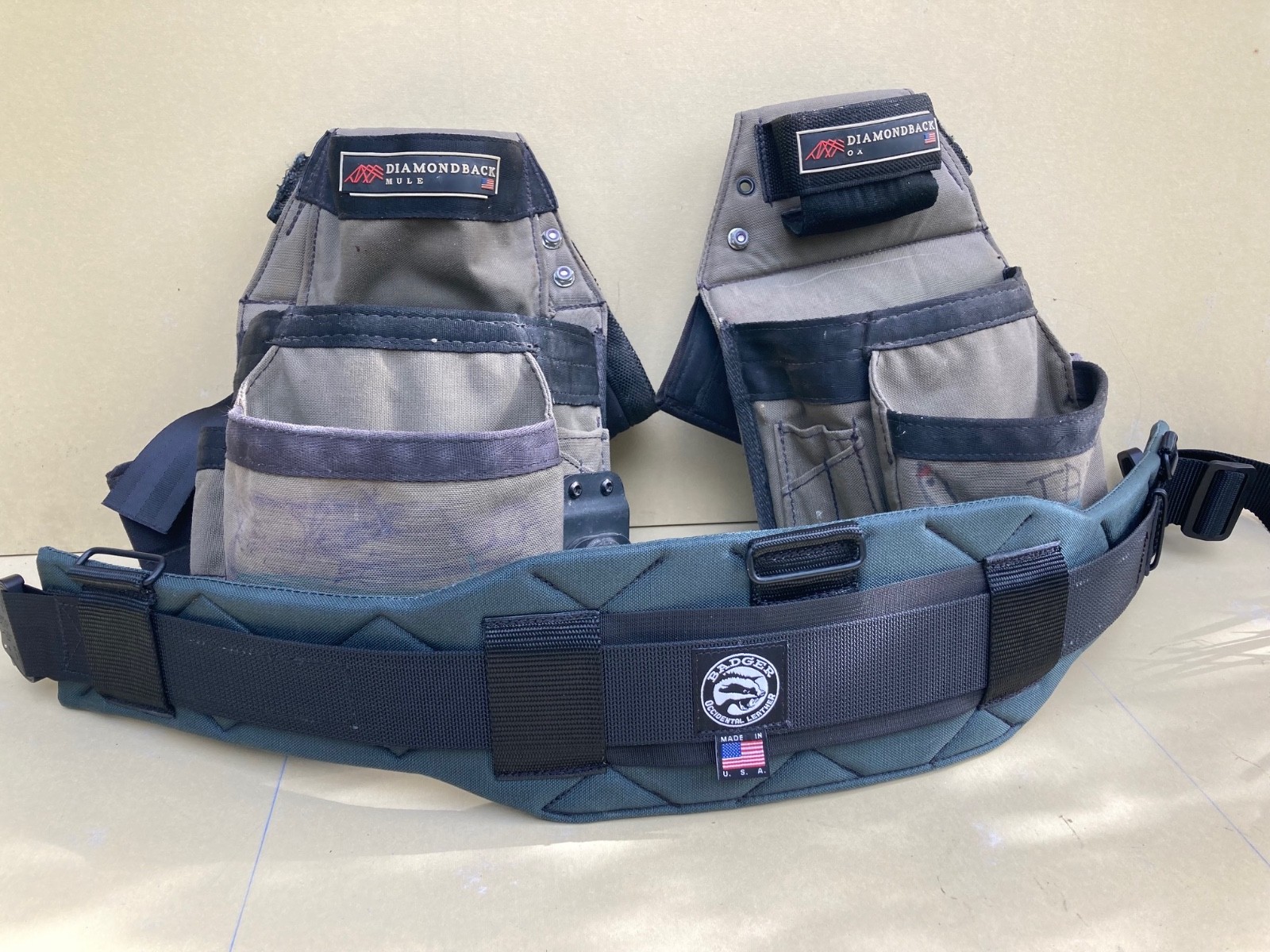 Badger Occidental Tool Belt w/ Diamondback Tool Pouches OX & Mule bags belt sz M