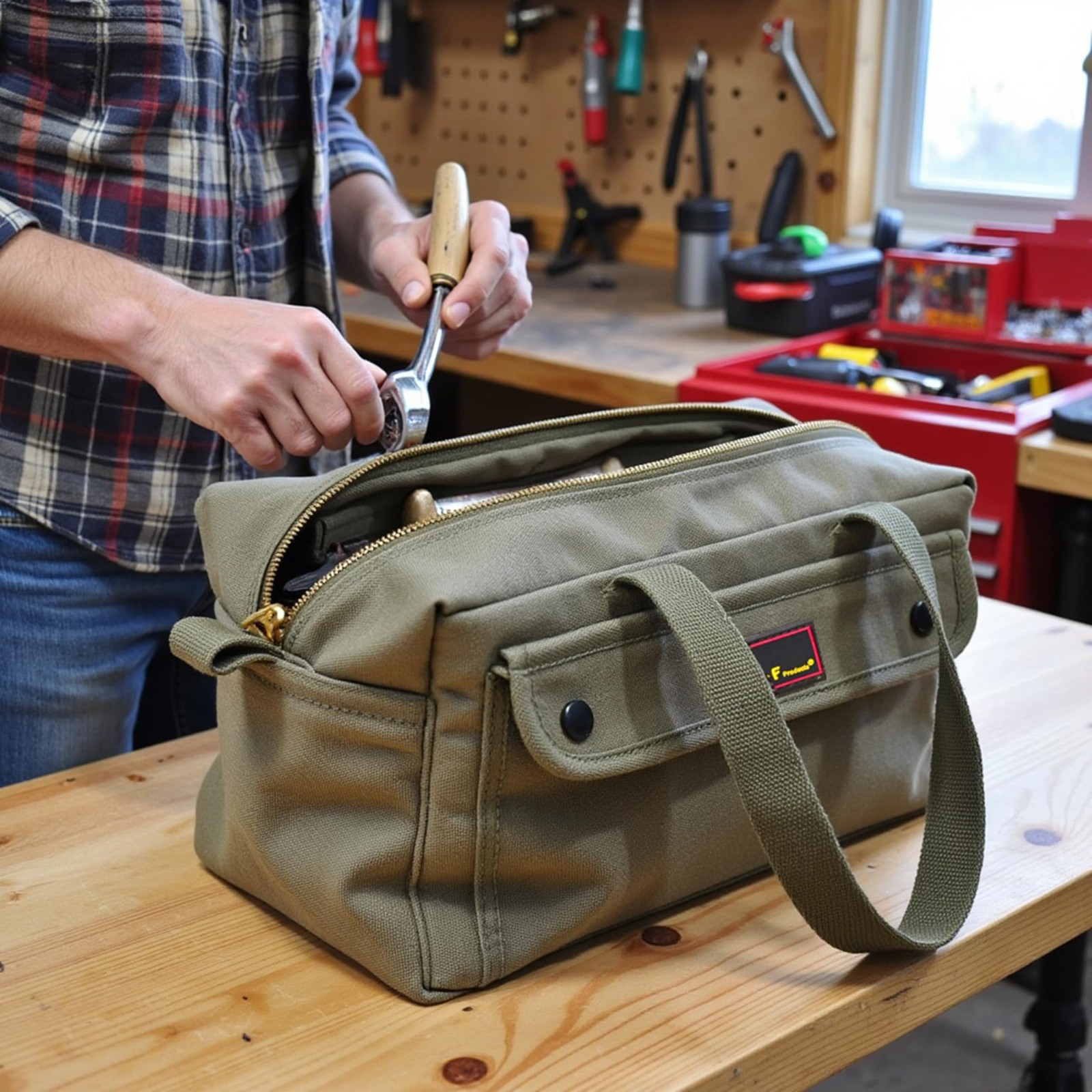 Waxed Canvas Military Duffle Bag, WaterResistant, Adjustable Strap, Double Zi…