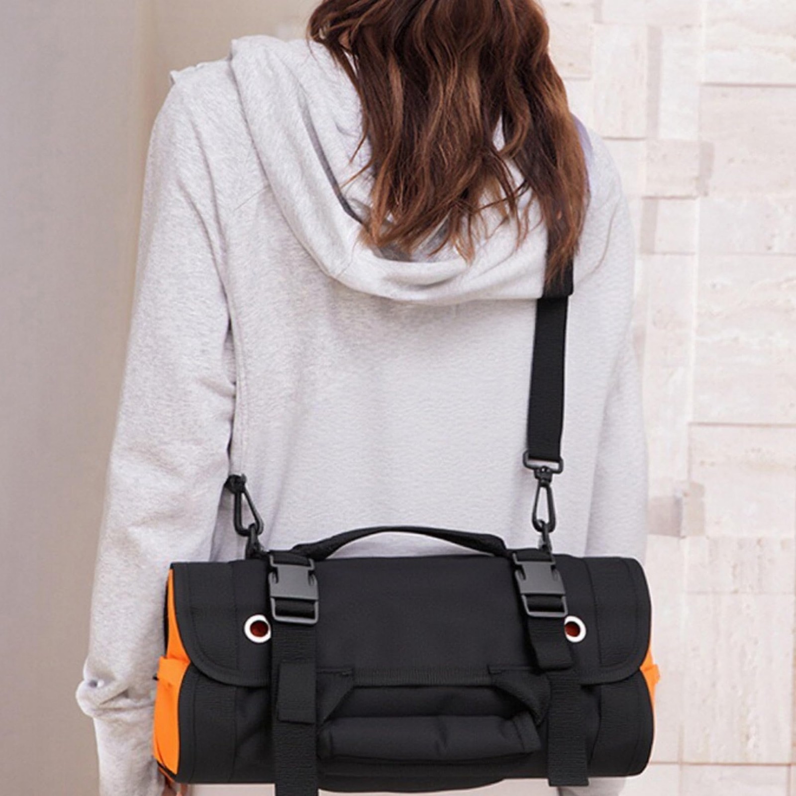 Tool Roll Bag Organizer Carrier Storage 6 Zipper Pockets Strap Mechanic Orange