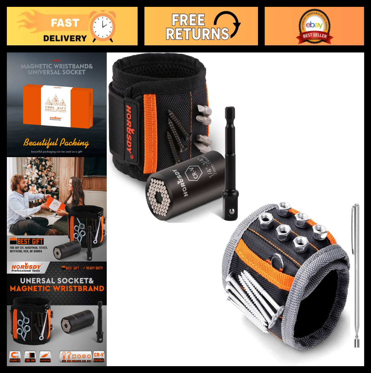 2pcs Magnetic Wristband & Universal Socket Grip Set – Tool Organizer & Holder
