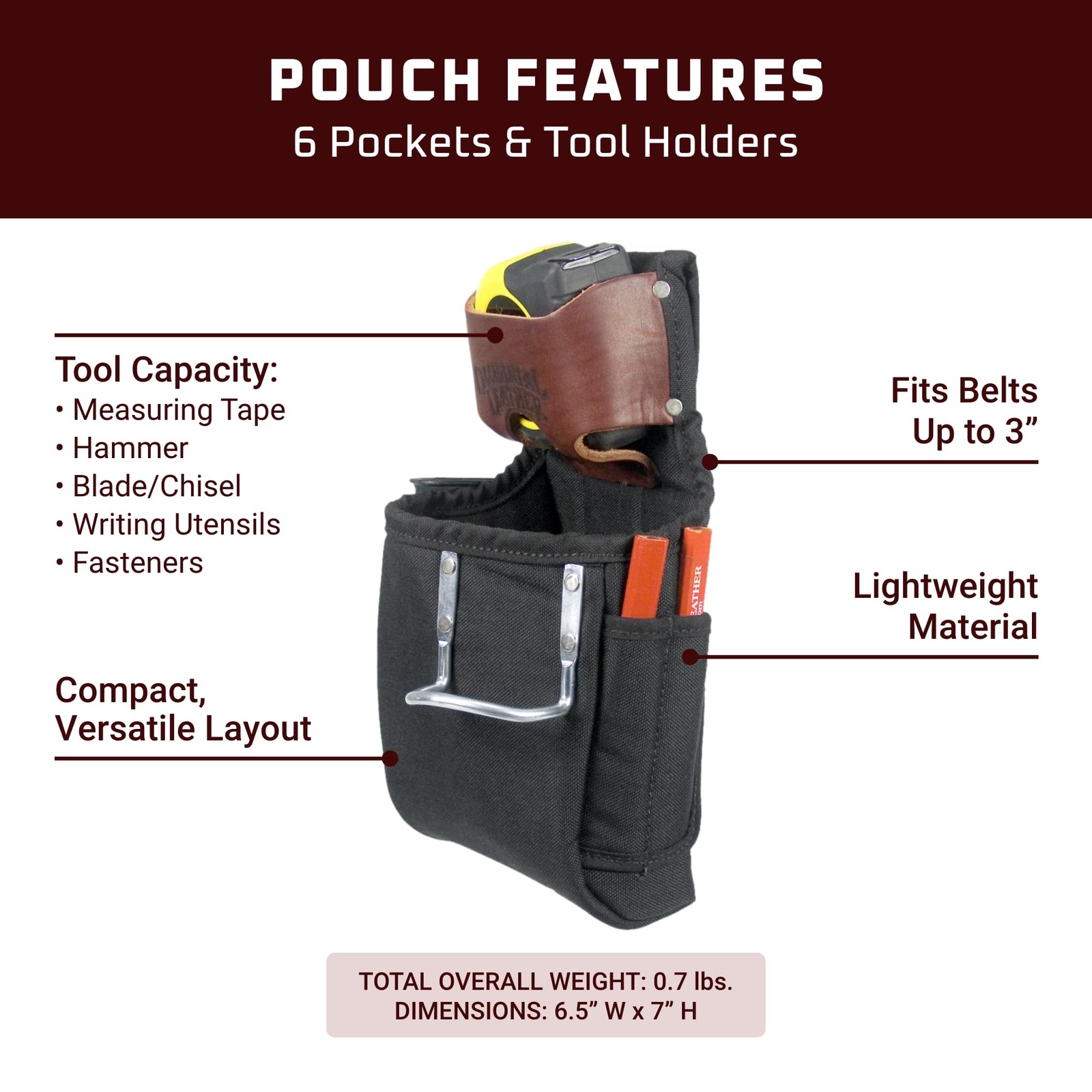 Occidental Leather 6in1 Pouch 6 Pockets & Tool Holders Compact Made in USA
