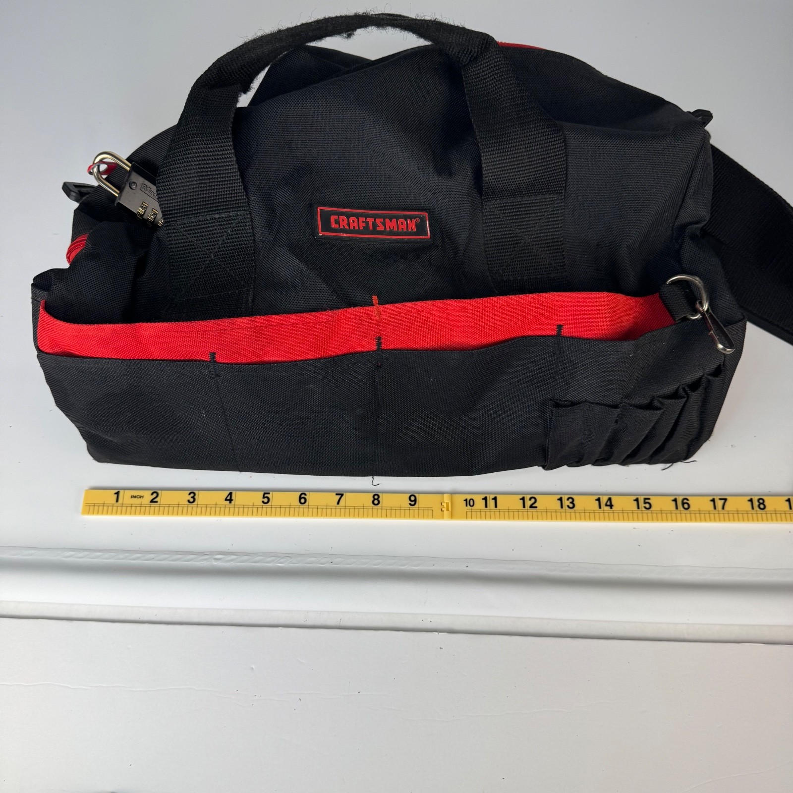 Craftsman 17” Tool Bag Black Red Heavy Duty w/ Shoulder Strap & Pockets