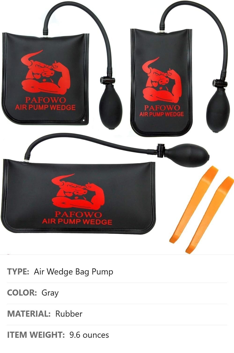 Air Wedge Bag Pump Leveling Kit, 3 Piece, 3 Sizes, Gray, 10 in Hose