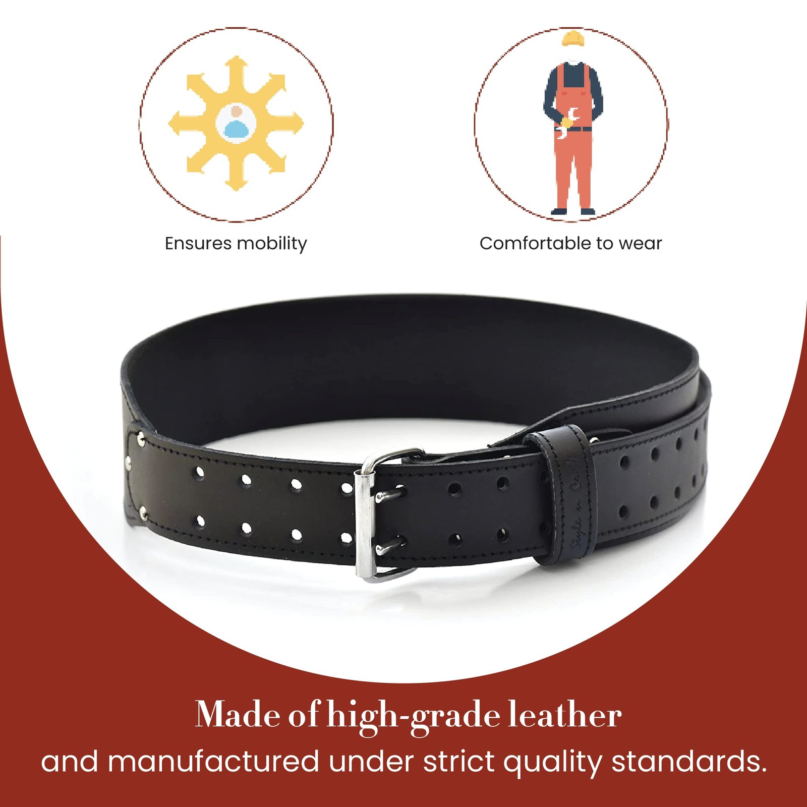 Men’s Standard Leather Work Belt Black For Waist Size 34inch46inch
