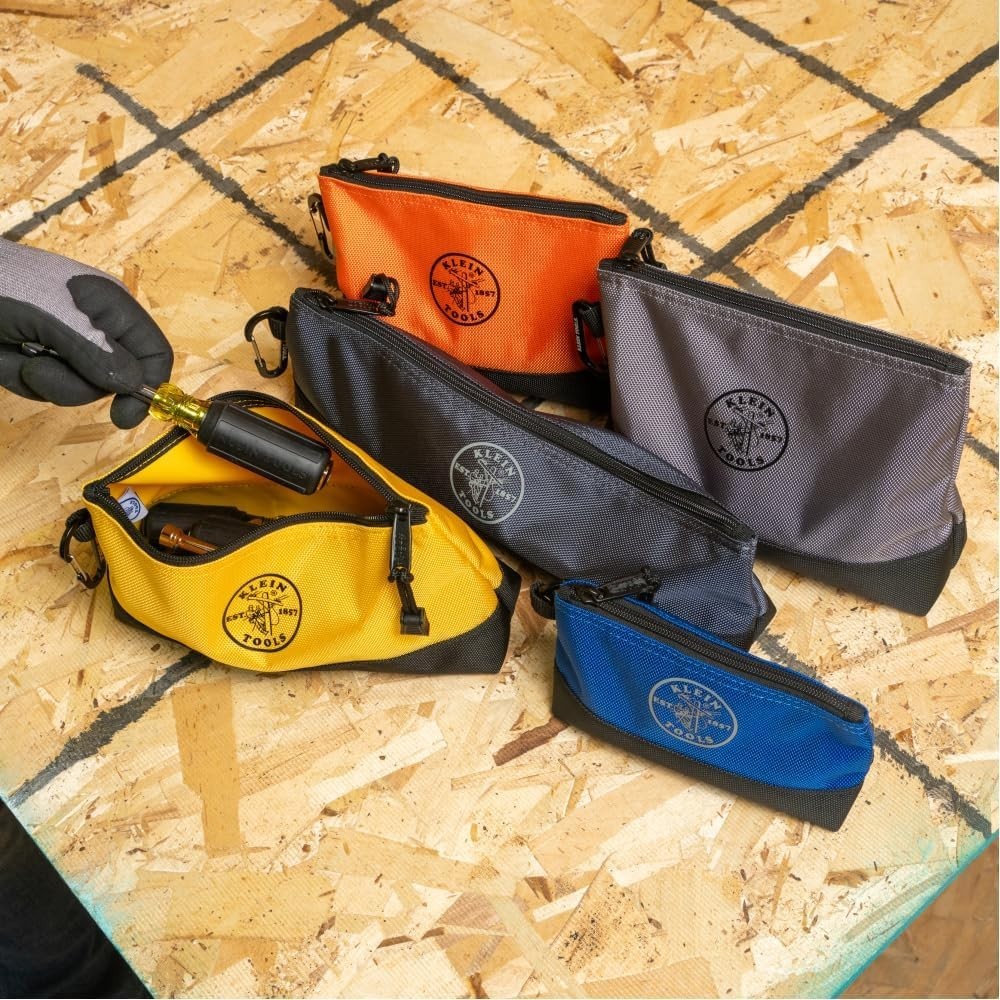 Durable 5-Pack Stand-Up Zipper Tool Bags with Carabiner – Ideal for DIY Projects
