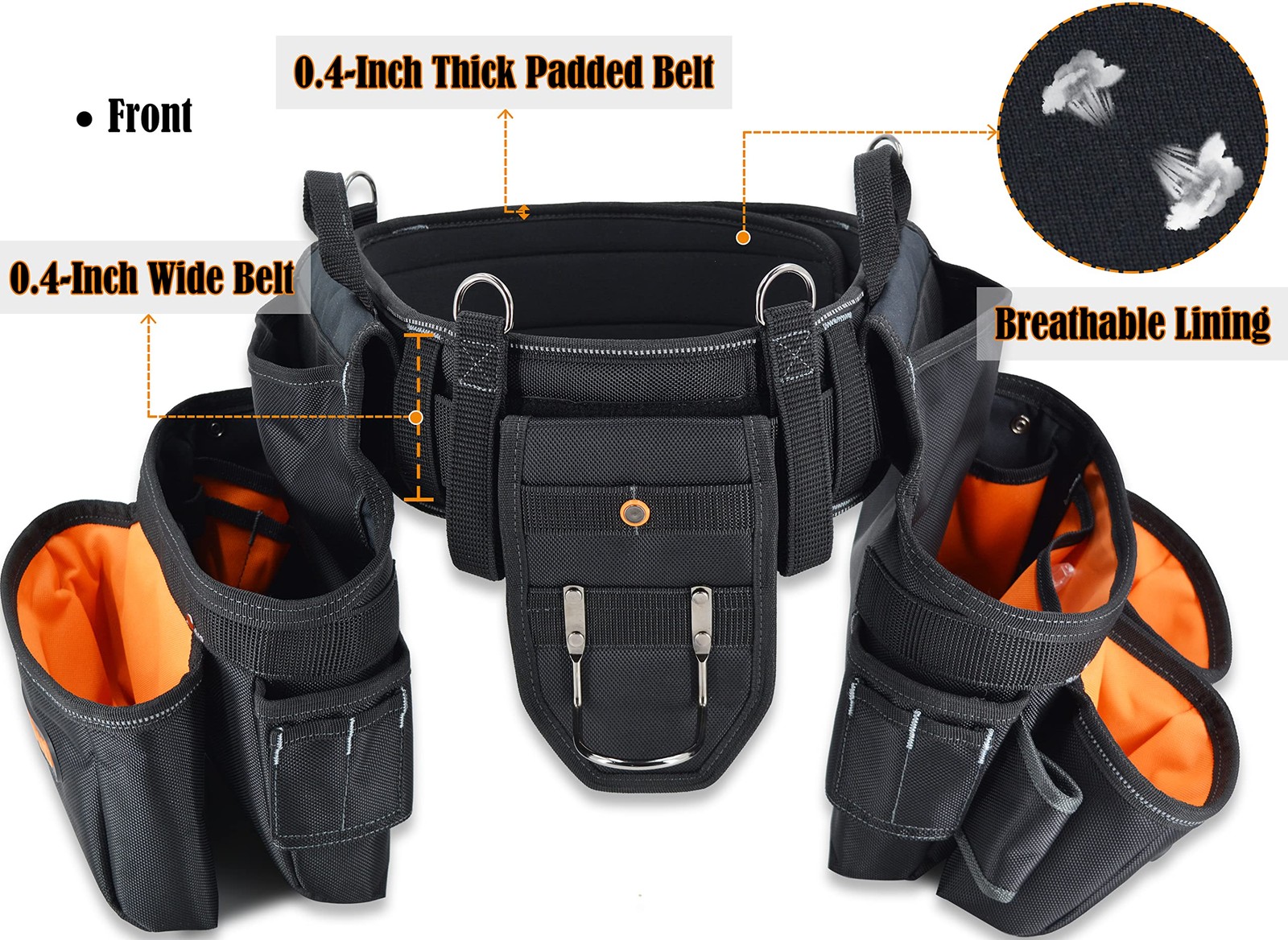 WELKINLAND 39Pockets Tool belts for men with One Size, Black W/ Orange