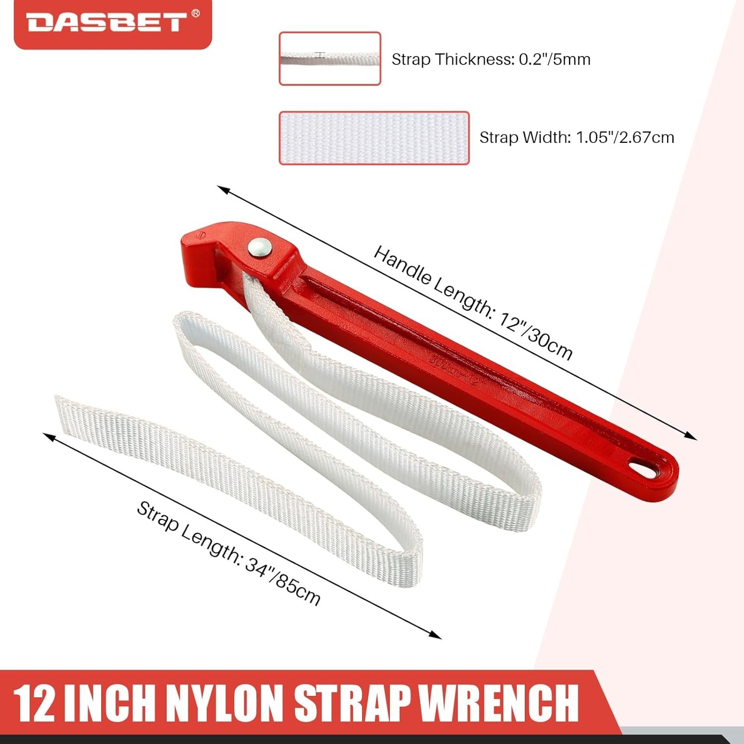 DASBET 12 Inch Strap Wrench Adjustable Nylon Double Layered Belt