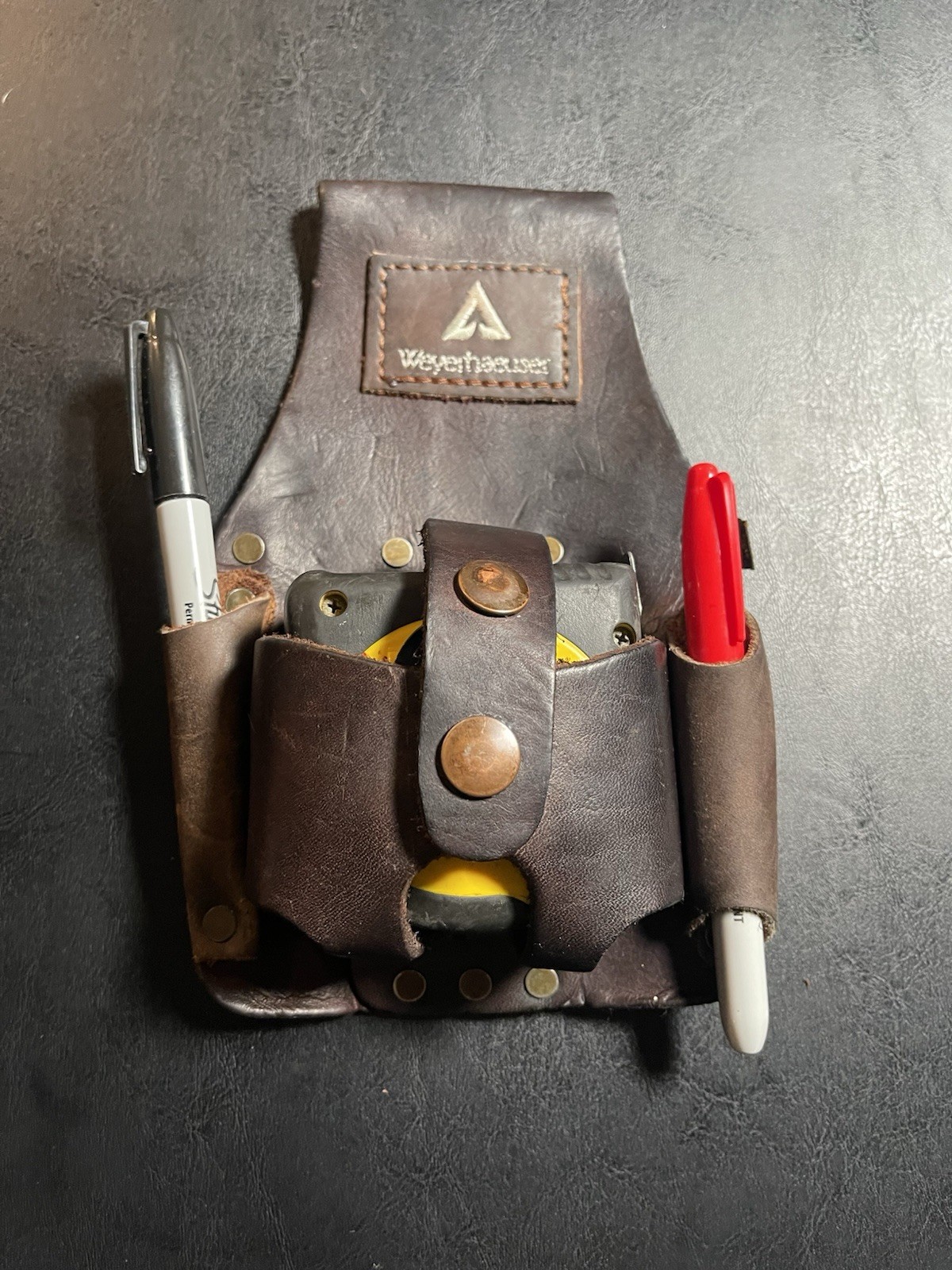 Vintage Weyerhaeuser Leather tape Pen/Pencil Holder occidental bag SHIPS ASAP