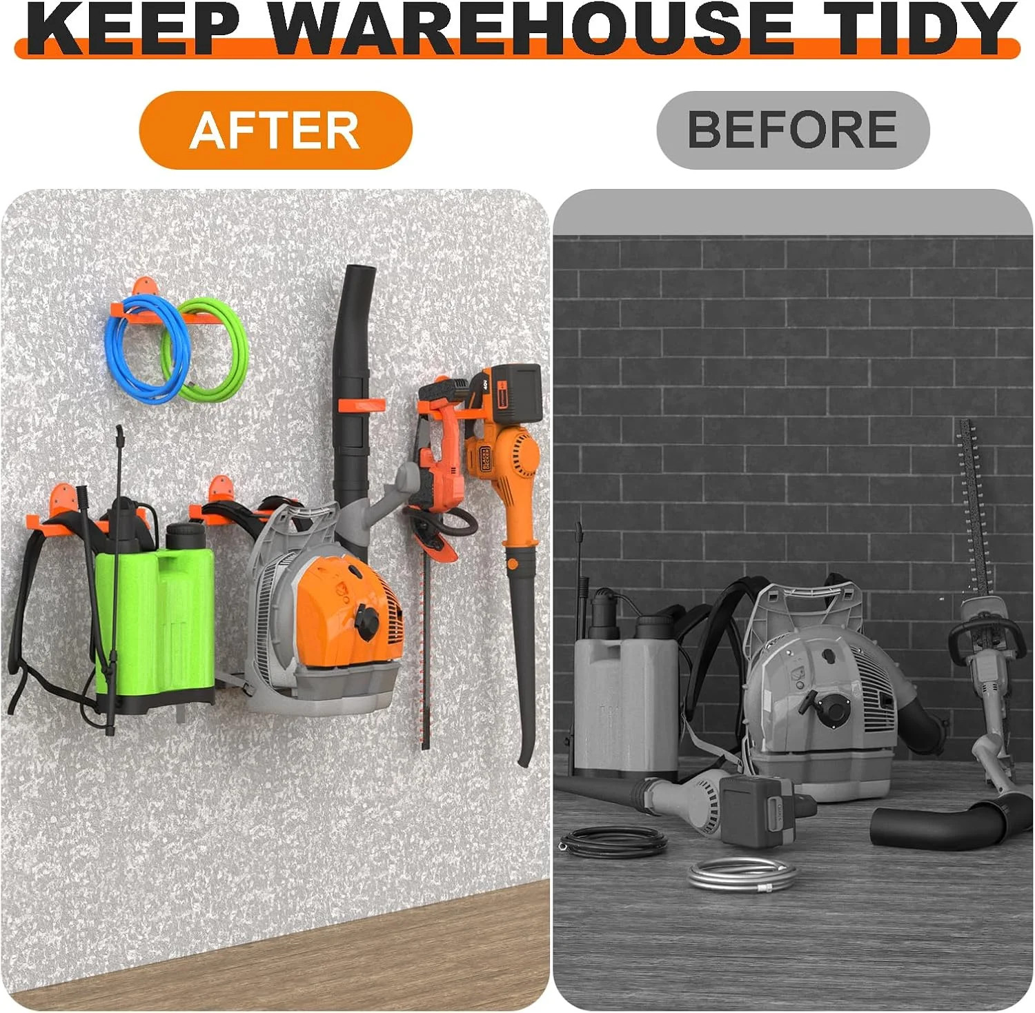 3 Pack Backpack Blower Rack, Blower Hanger Wall Mount w/Hose Holder | Heavy Duty