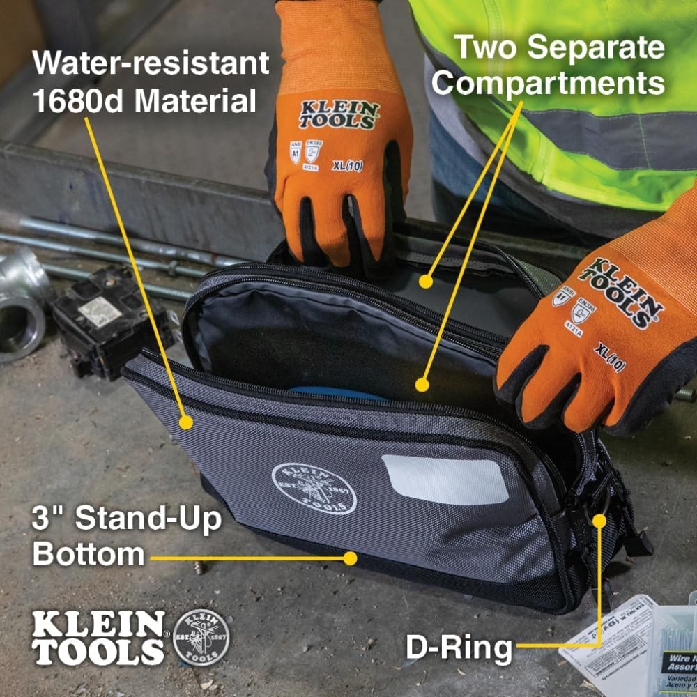Water-Resistant Tool Pouch with D-Rings – 12”L x 7”H for Easy Access