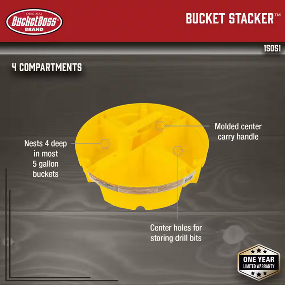 4-Compartment Bucket Stacker Organizer 10.25″ Yellow Tool Storage