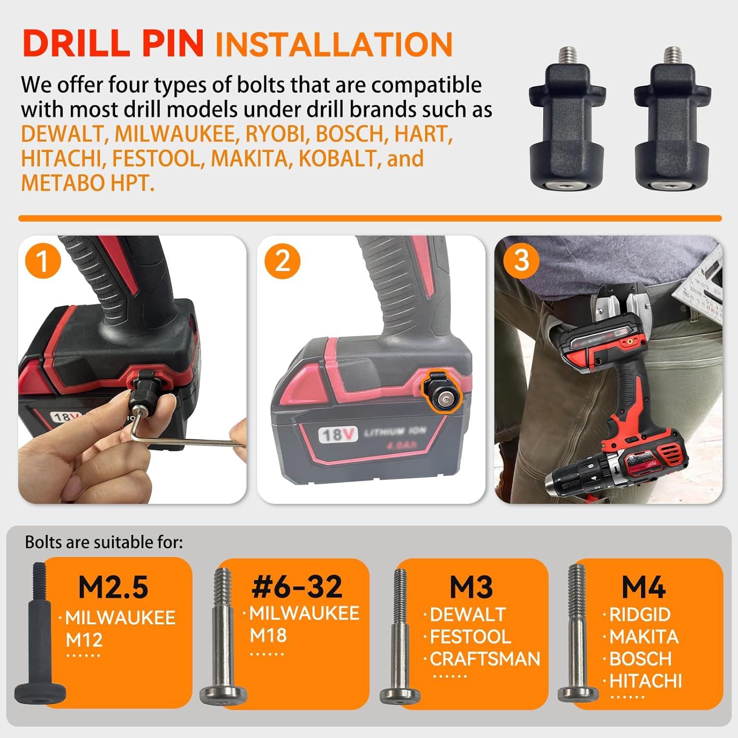 Universal Tool Holster for Tool Belt Accessories, Drill Holder for Power Drill,