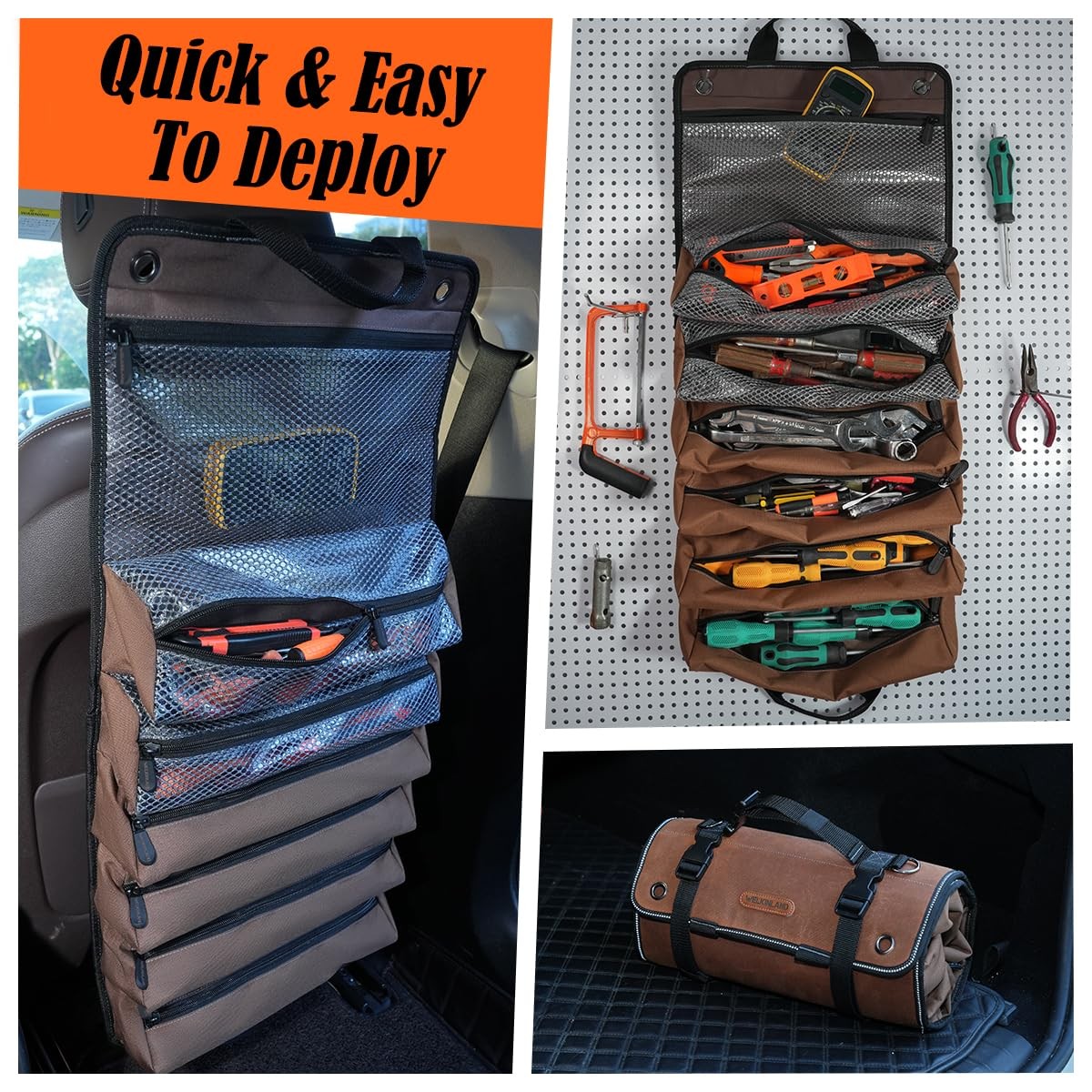 Heavy-Duty Waxed Canvas Tool Roll 7-Pockets Wrap 15L Bag Large Up For Mechanics.