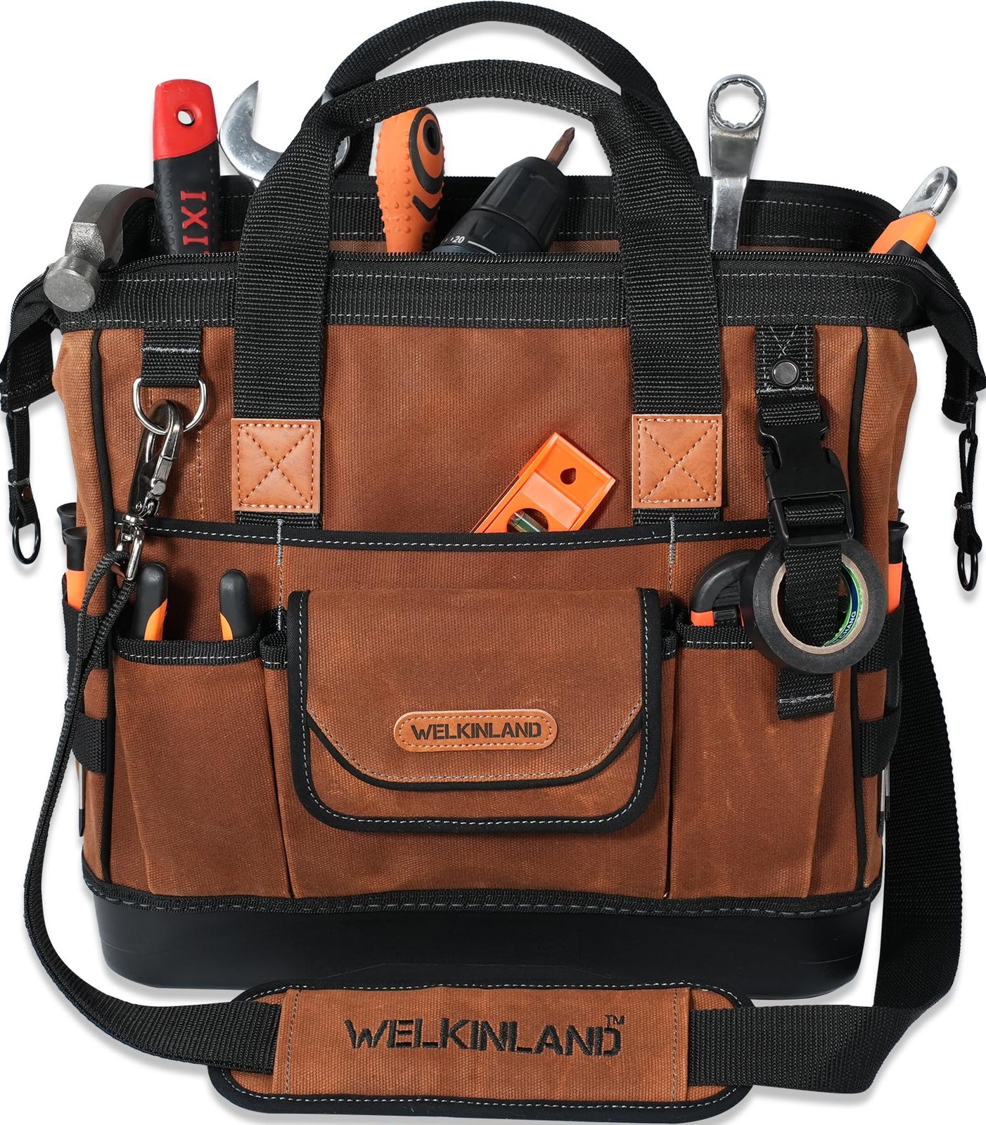 Best WELKINLAND 22-Pockets Hard Bottom Tool Bag, 14-Inch Waxed Canvas Tools 25L