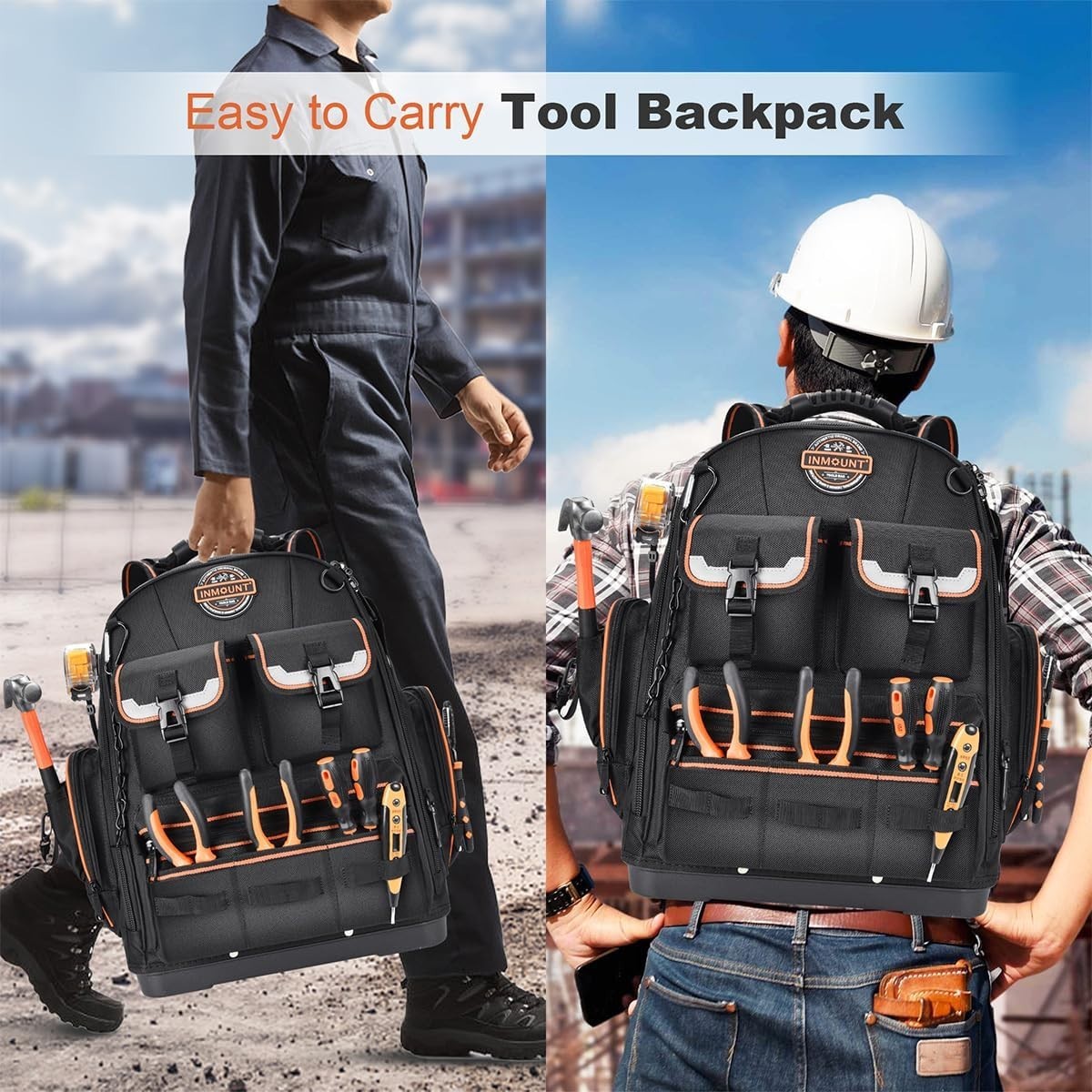 Durable Electrician Tool Backpack: 56 Pocket Organizer with Comfort Features