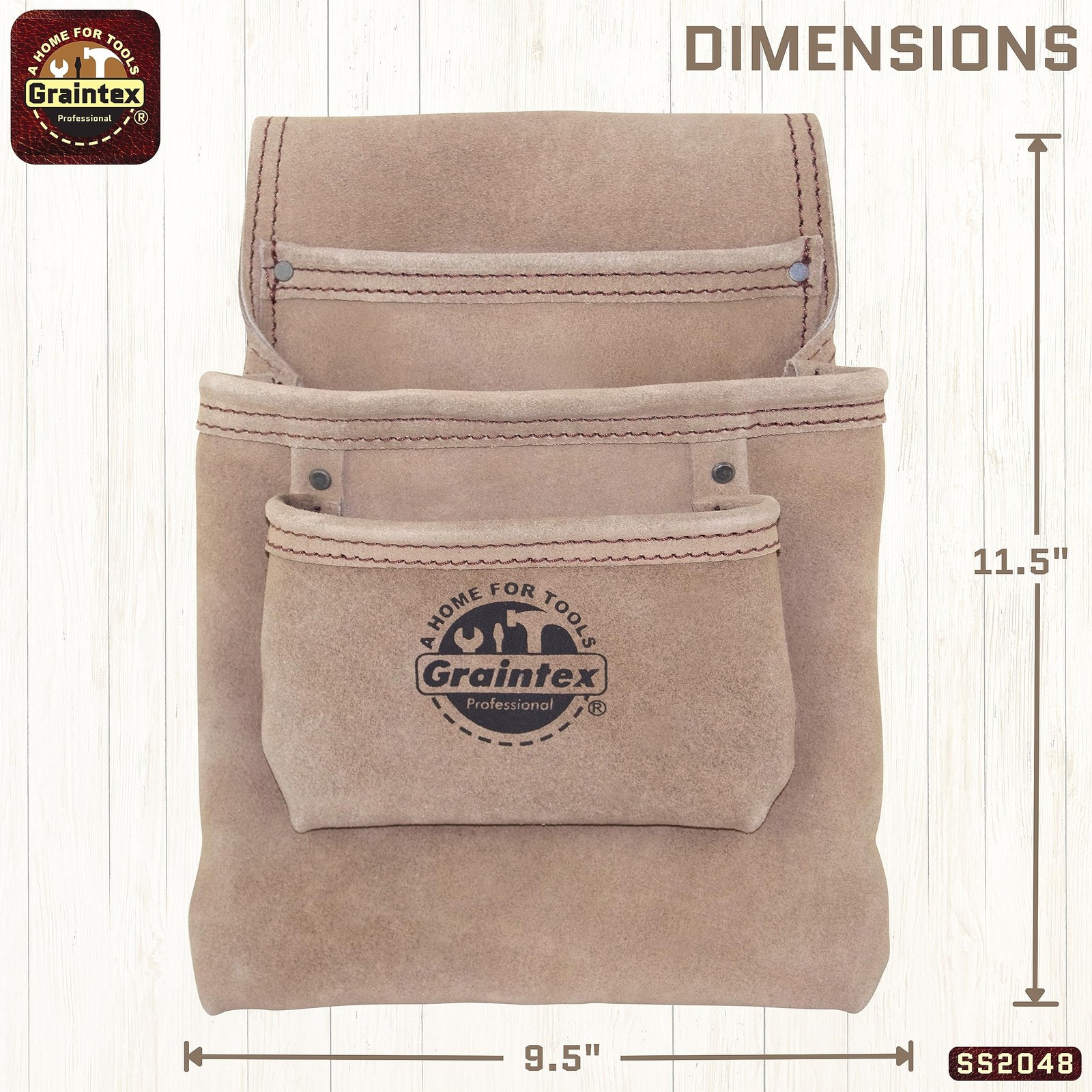 Graintex SS2048 3 Pocket Nail & Tool Pouch Beige Color Suede Leather