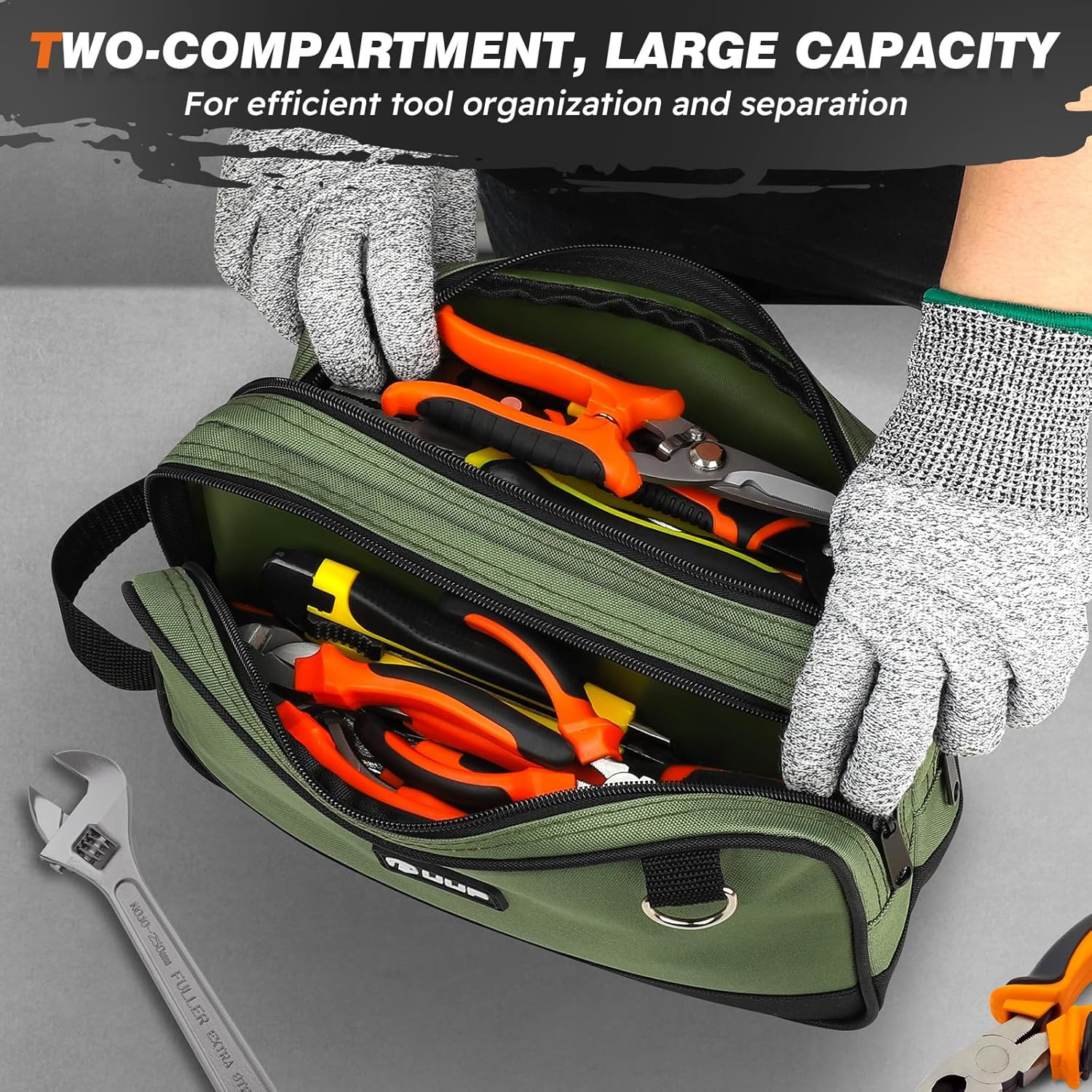 12 Inch Small Tool Bag 2 Pack, Zipper Tool Pouch Two Compartments, Utility Toolb