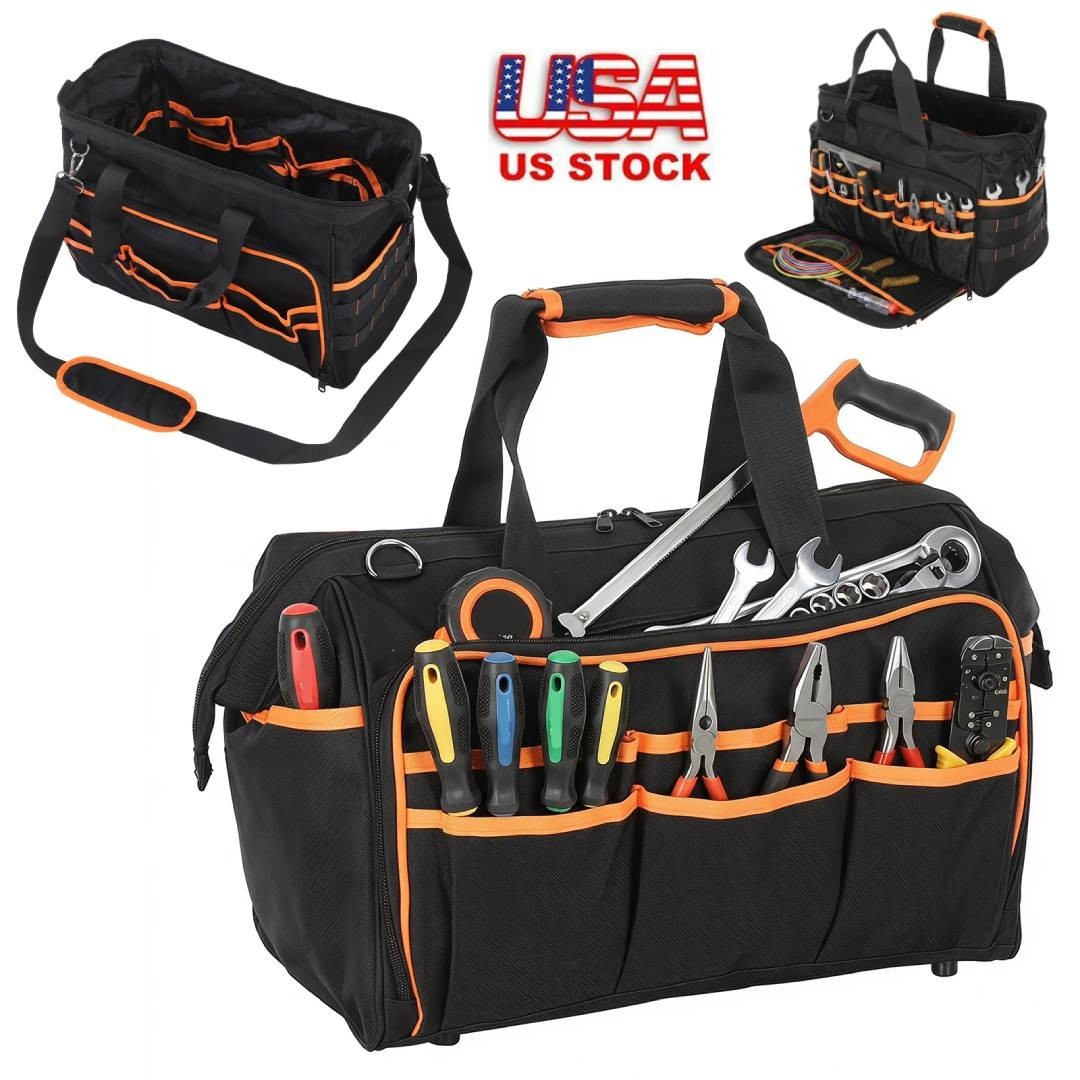 17 Inch Electrician Tool Bag 26-Pockets Heavy Duty Tool Tote for HVAC Mechanic