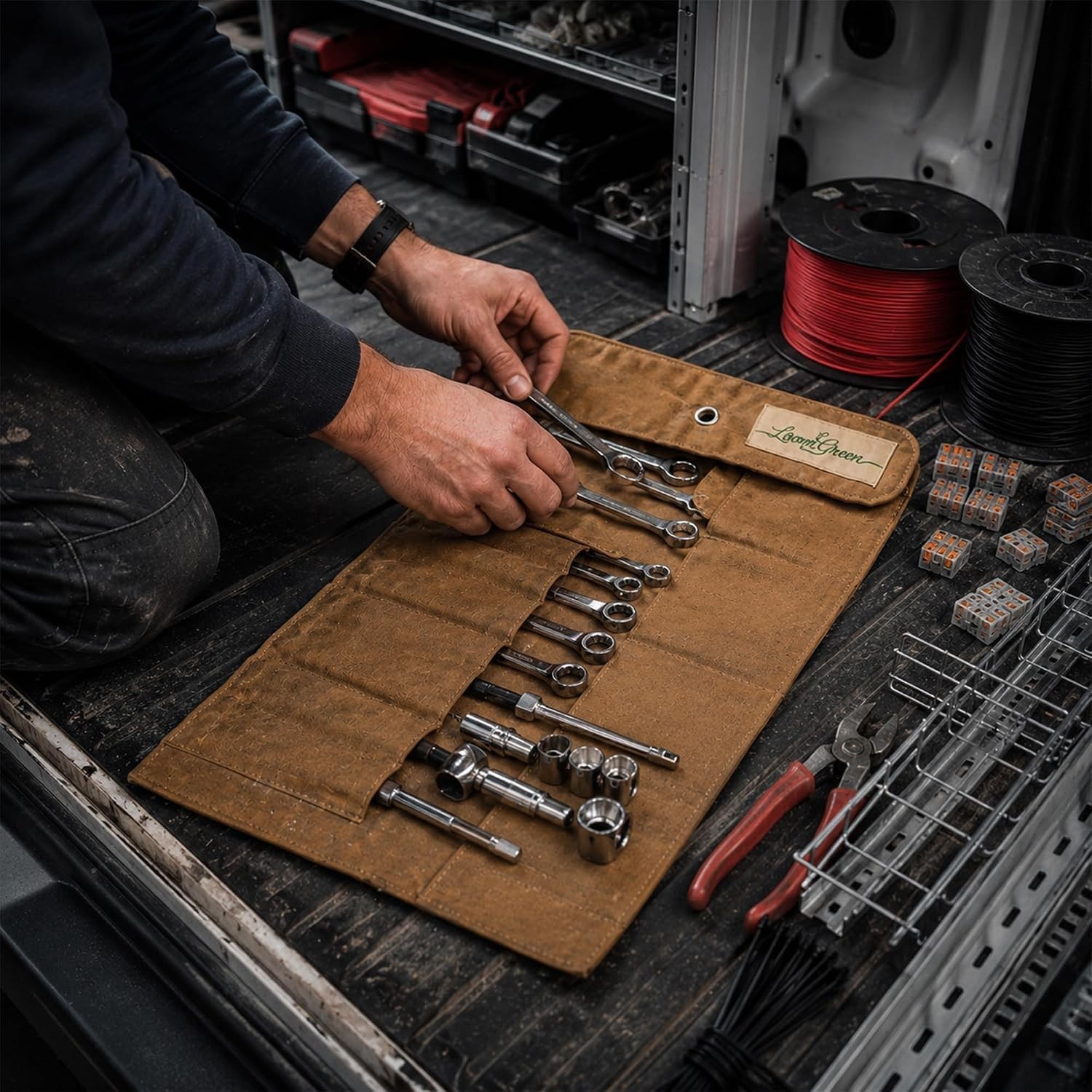 7oz Waxed Canvas Tool Roll Organizer – 14 Pockets, 17 x 12 in Lay Flat | Roll…