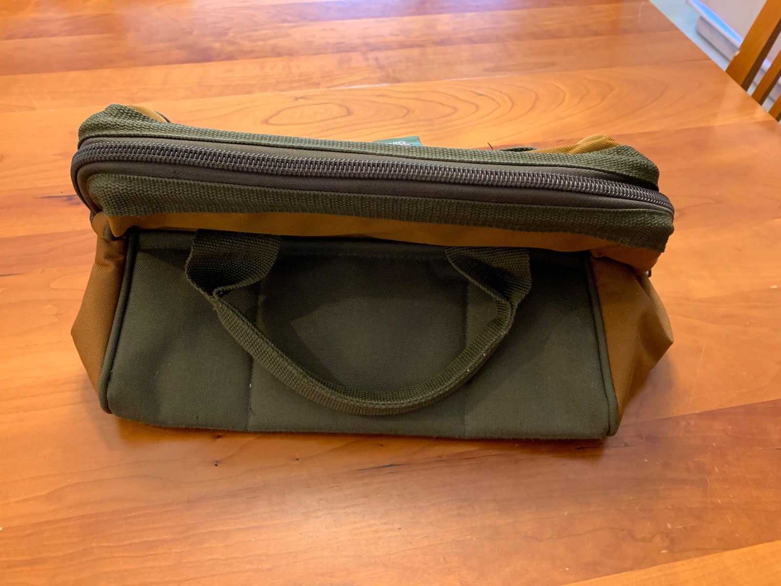 Bucket Boss Gate Mouth Jr. 13″ Brown & Green Canvas Zippered Tool Bag / Tote