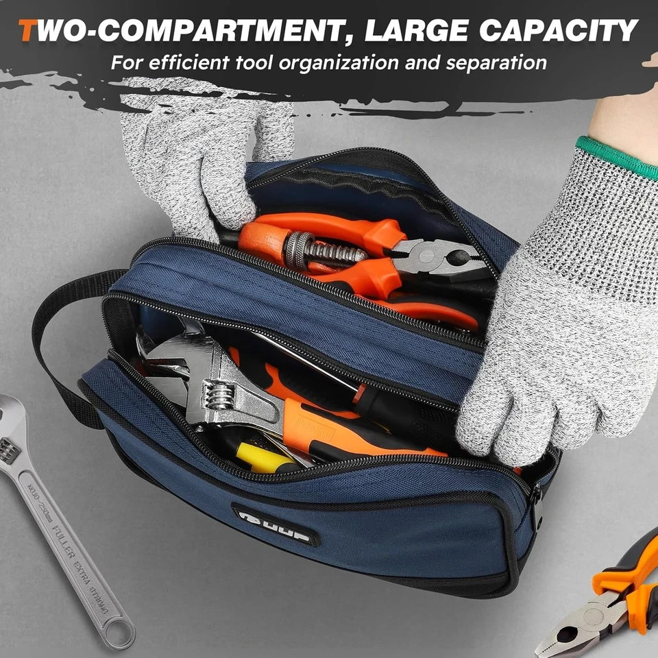 Small Tool Bag 2 Pack, Zipper Tool Pouch Two Compartments, 10 12 Inch Utility To