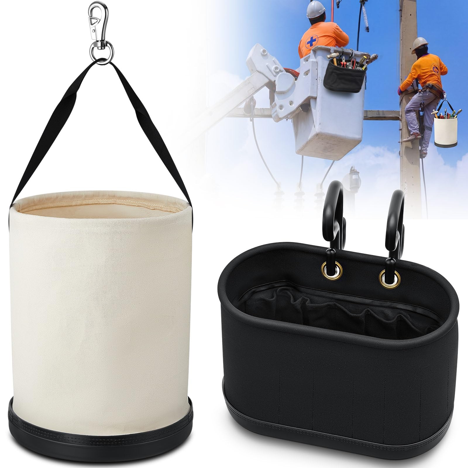 2 Pack Canvas Bucket & Oval Tool Bag, Bucket Tool Organizers with Reinforced …
