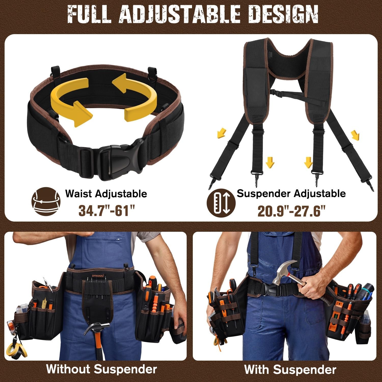 DFMINZU Electrician Tool Pouch, 10 Pockets Tool Belt Pouches Hammer Holder