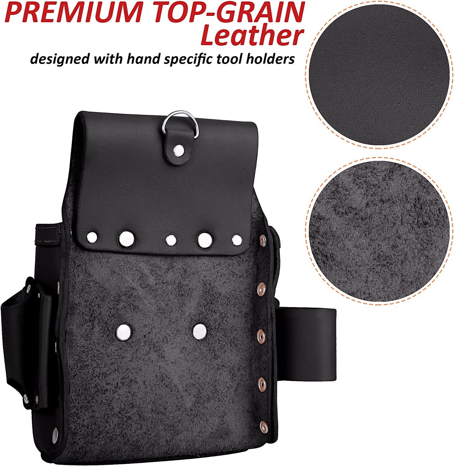 FUERI Premium Grain Leather Work Belt and 4 Pocket Electrician Tool Pouch Tool