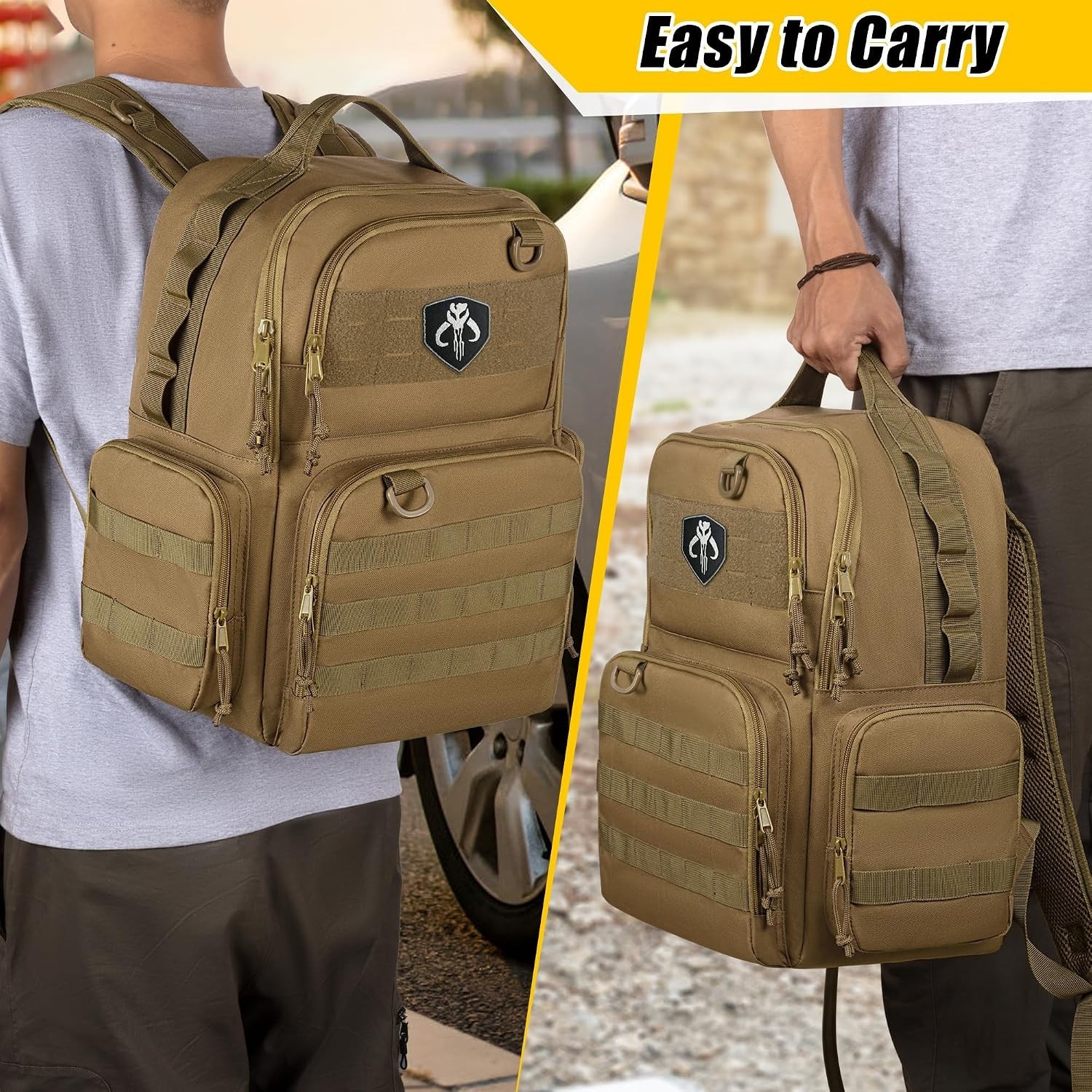 Khaki Heavy-Duty Tool Backpack with 3 Pouches for Electrician Repairmen