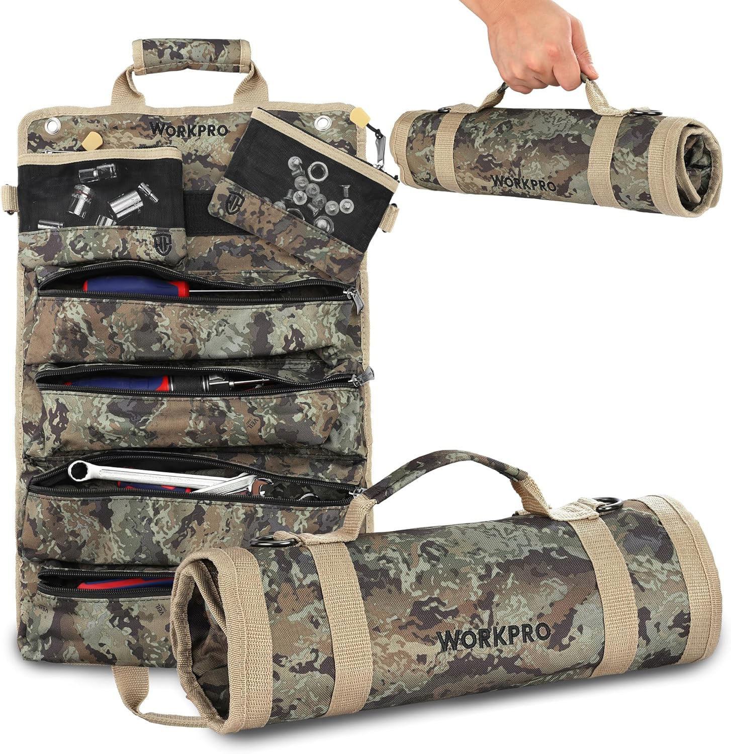 Roll Tool Bag with Detachable Pouches, Heavy Duty Organizer – 6 Pockets, for Mec