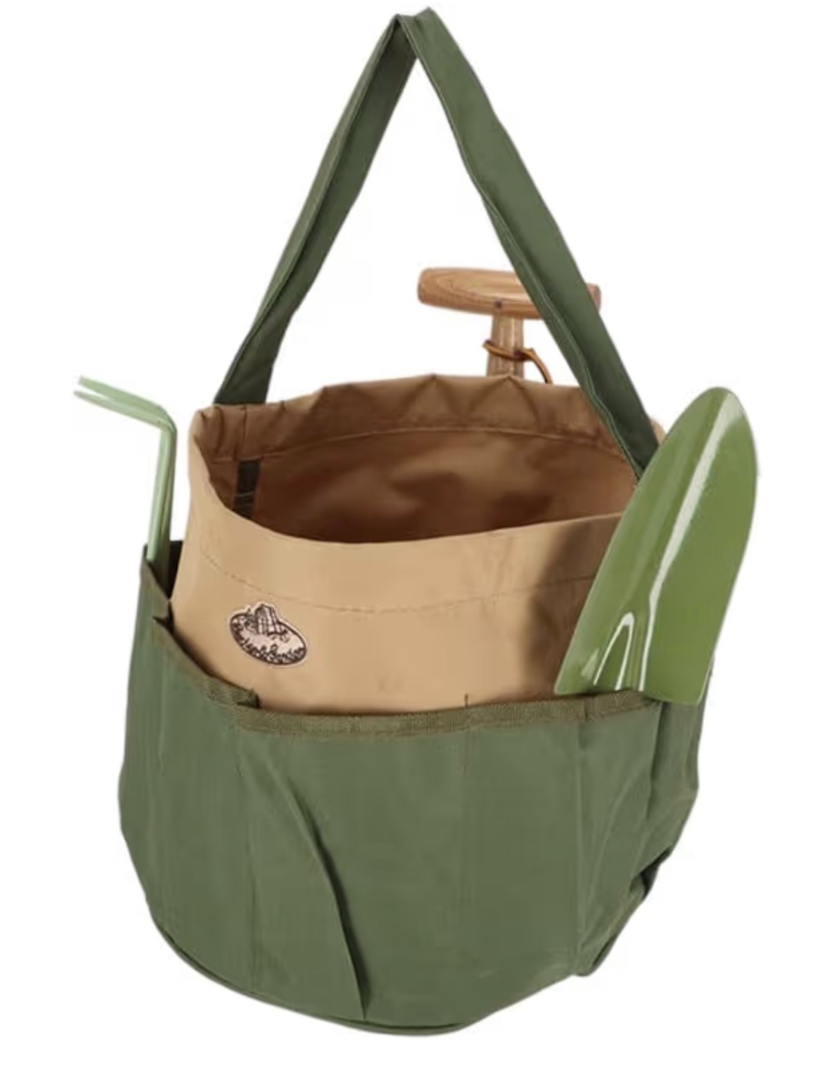 Esschert Design Canvas Round Tan & Green Garden Work Tool Bag
