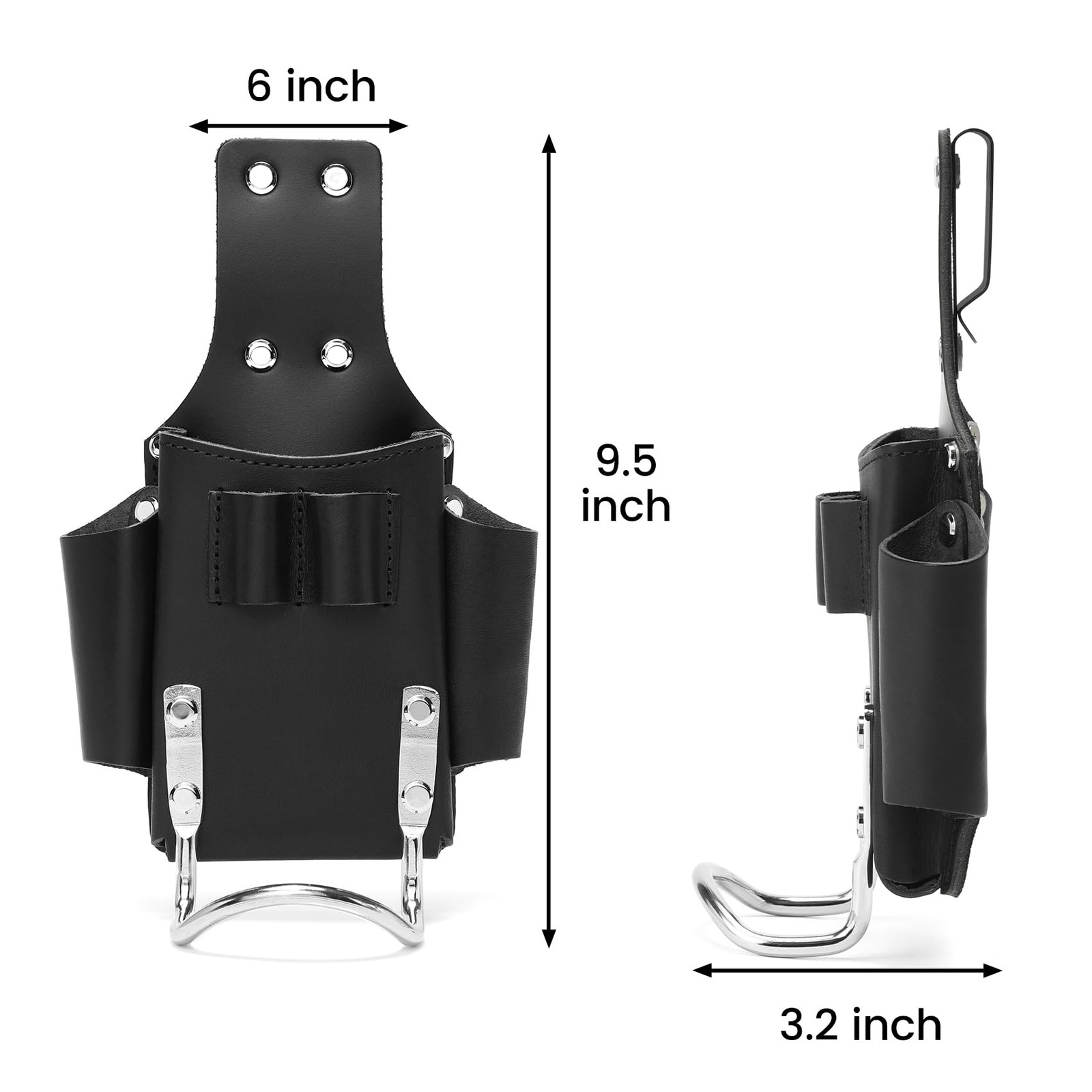 Small Leather Tool Pouch 6 in 1 Top Grain Hammer Loop Belt Holster Heavy Duty