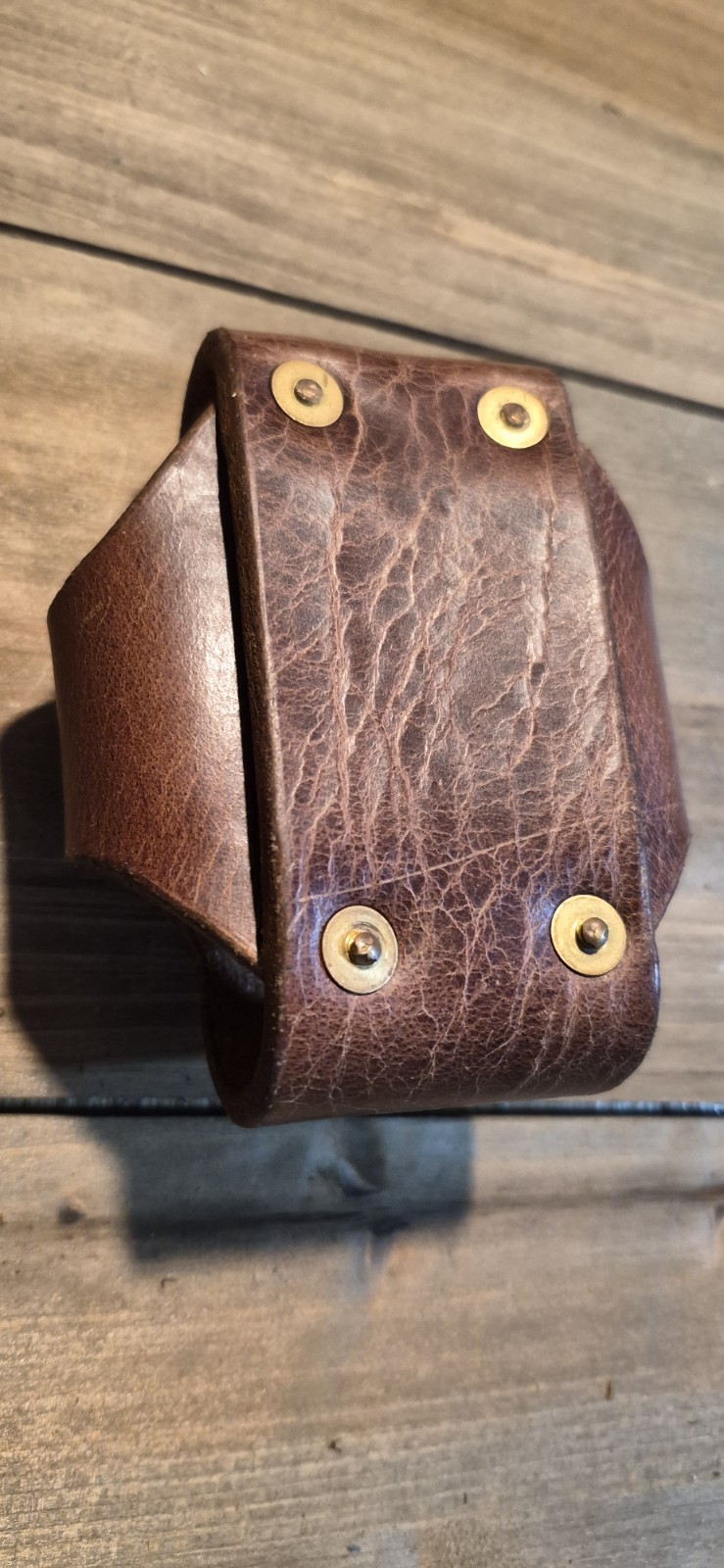 Brown Leather Pouch with United States Marine Corps Emblem and Snap Closure
