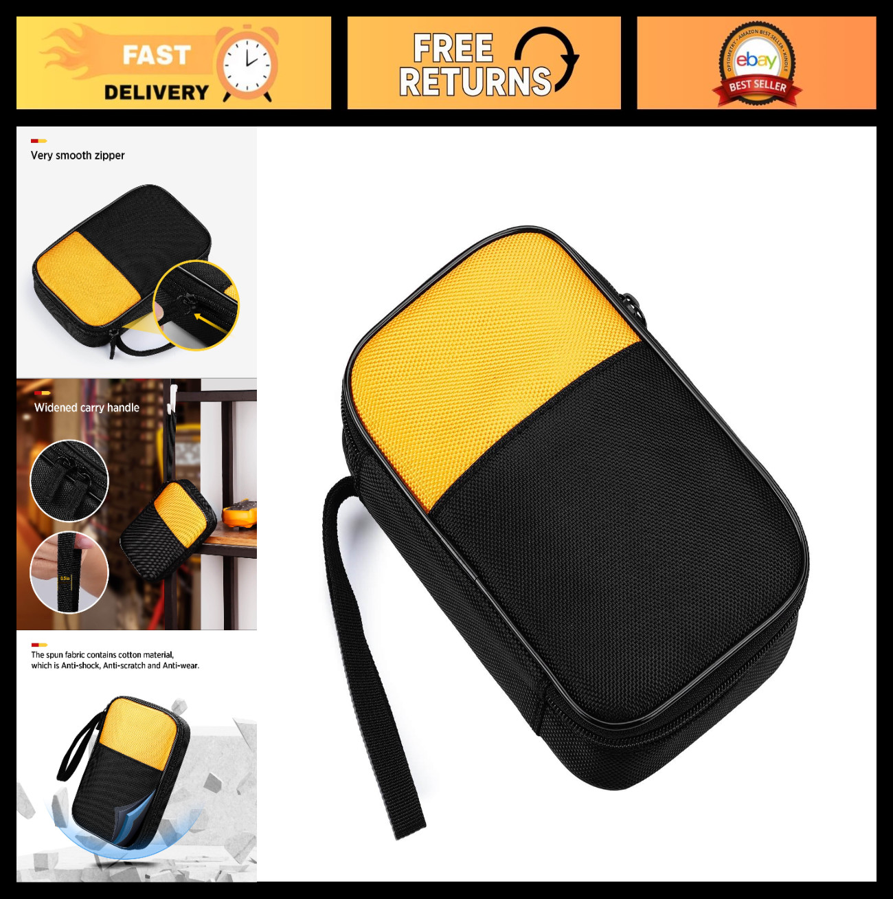 Soft Tool Carrying Case for Digital Multimeters – Shock-Proof, Zippered, Wrist S