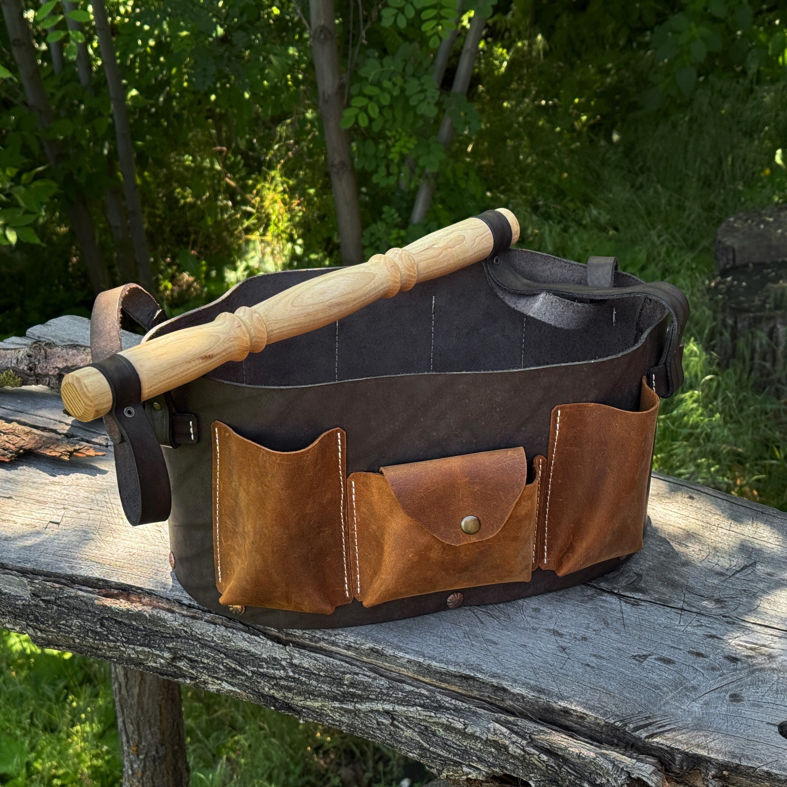 Genuine Leather Tool Organizer, Carry Bag for Woodworking and Garage Tools