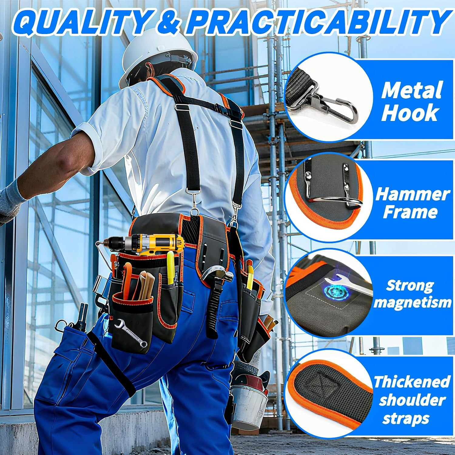 Tool Belt, Professional Tool Belts for Men, 32”-60” Adjustable Magnetic Tool P