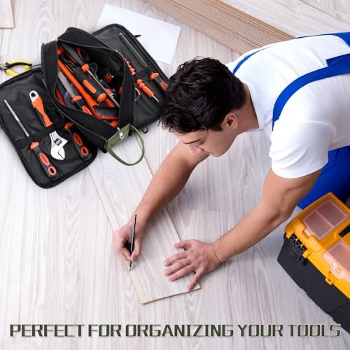 Green Heavy Duty Tool Pouch with Handle – 12″ Zipper Bag with 3 Compartments