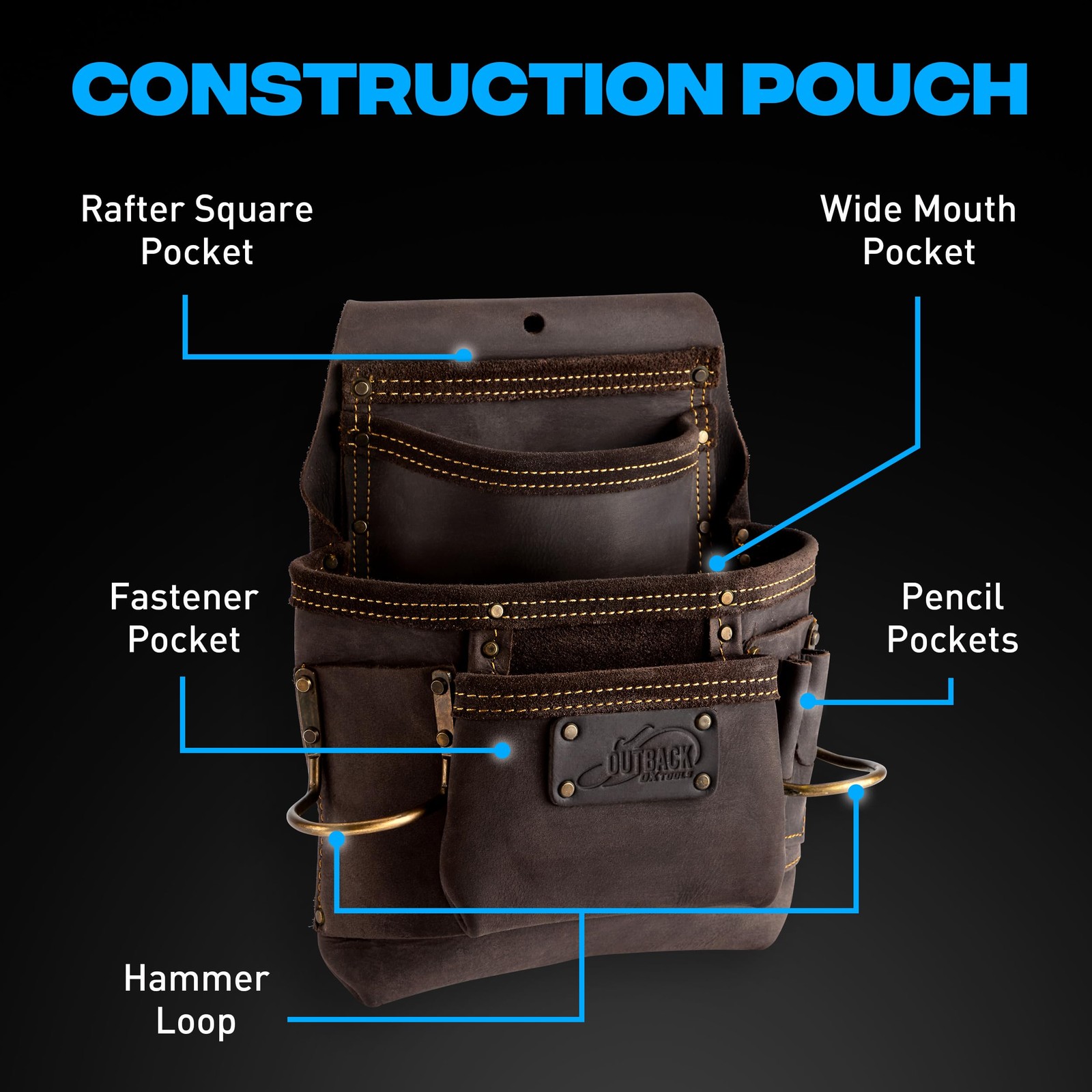 OX Pro Oil-Tanned Leather Carpenter Tool Belt Suspenders Dual Hammer Loops