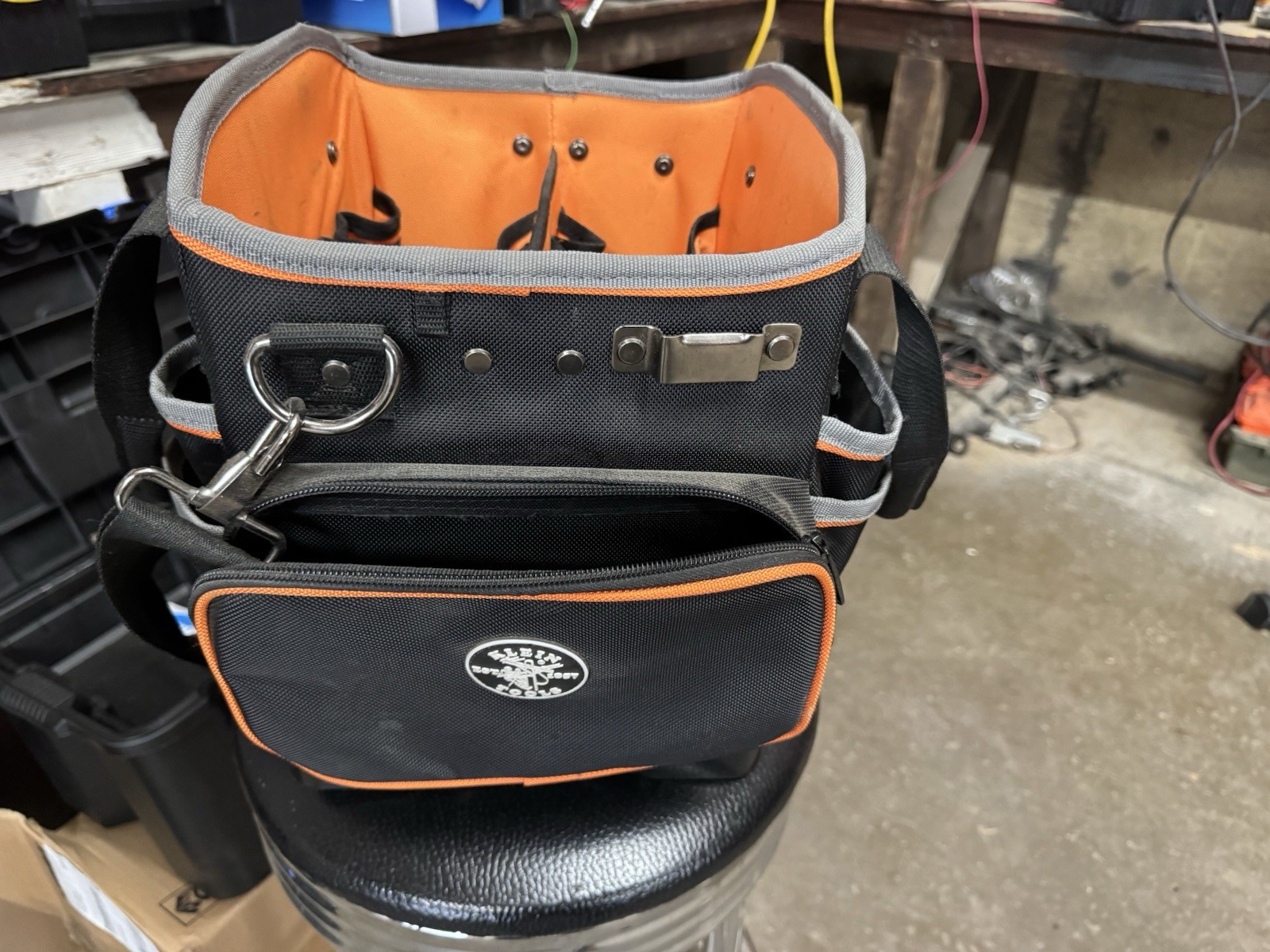 Klein Tools Nylon Tool Bag w/ Shoulder Strap, Organizer Pockets, Black/Orange