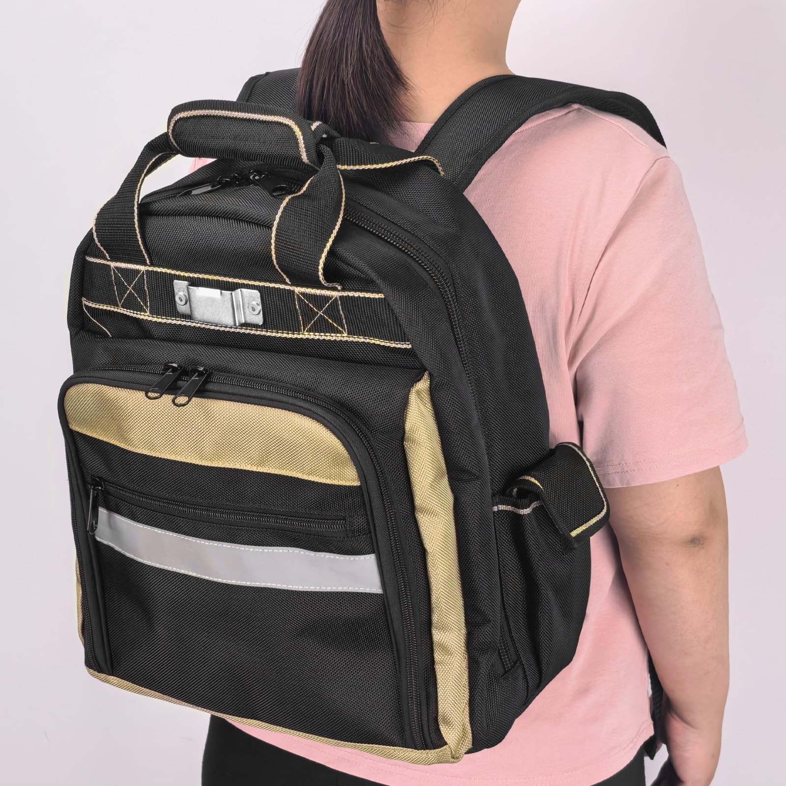 Tool Backpack Multi Pocket Tool Bag with Anti Slip Feet and Reflective Strips…