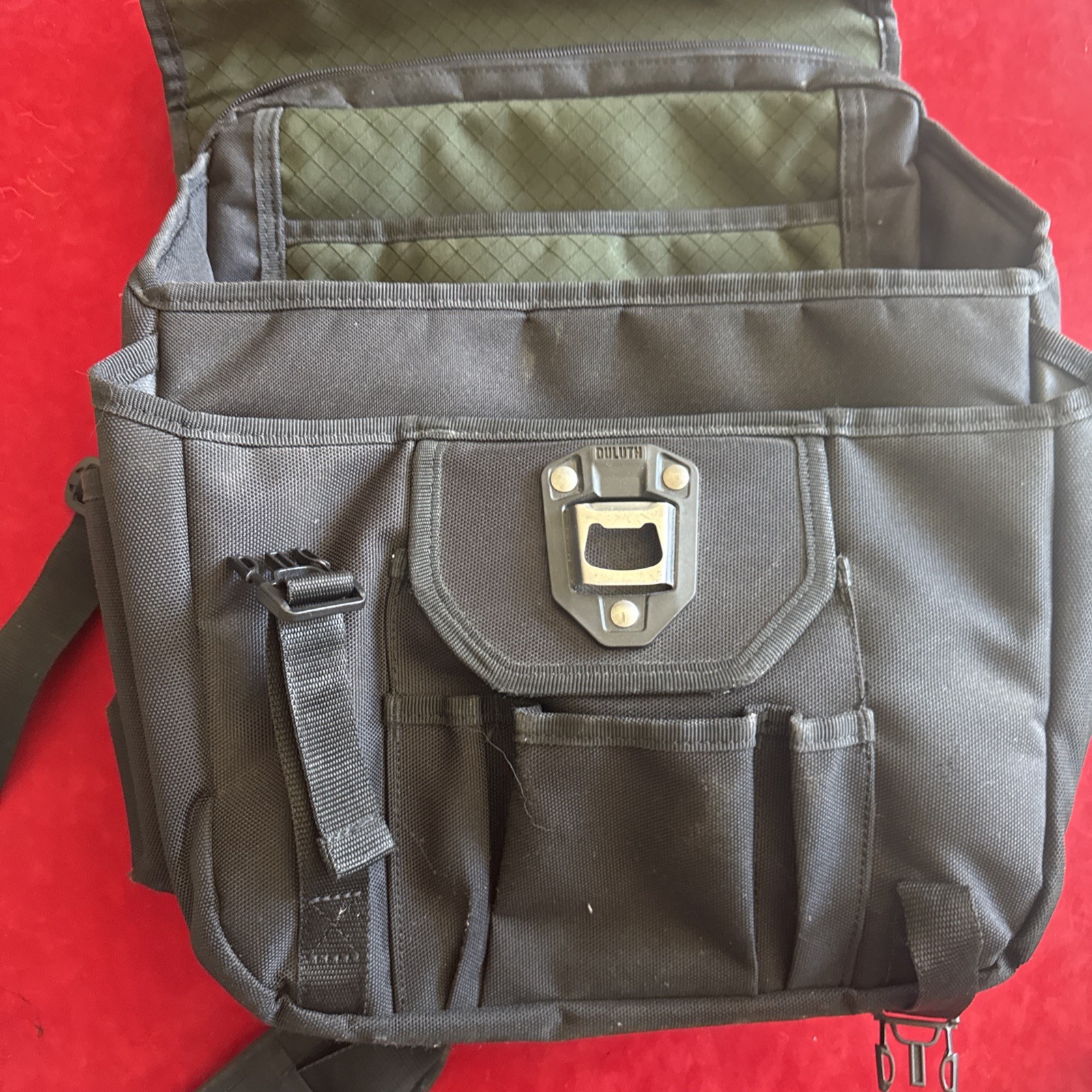 Duluth Trading Co Electrician Tool Laptop Storage Wine Shoulder Bag Black Green