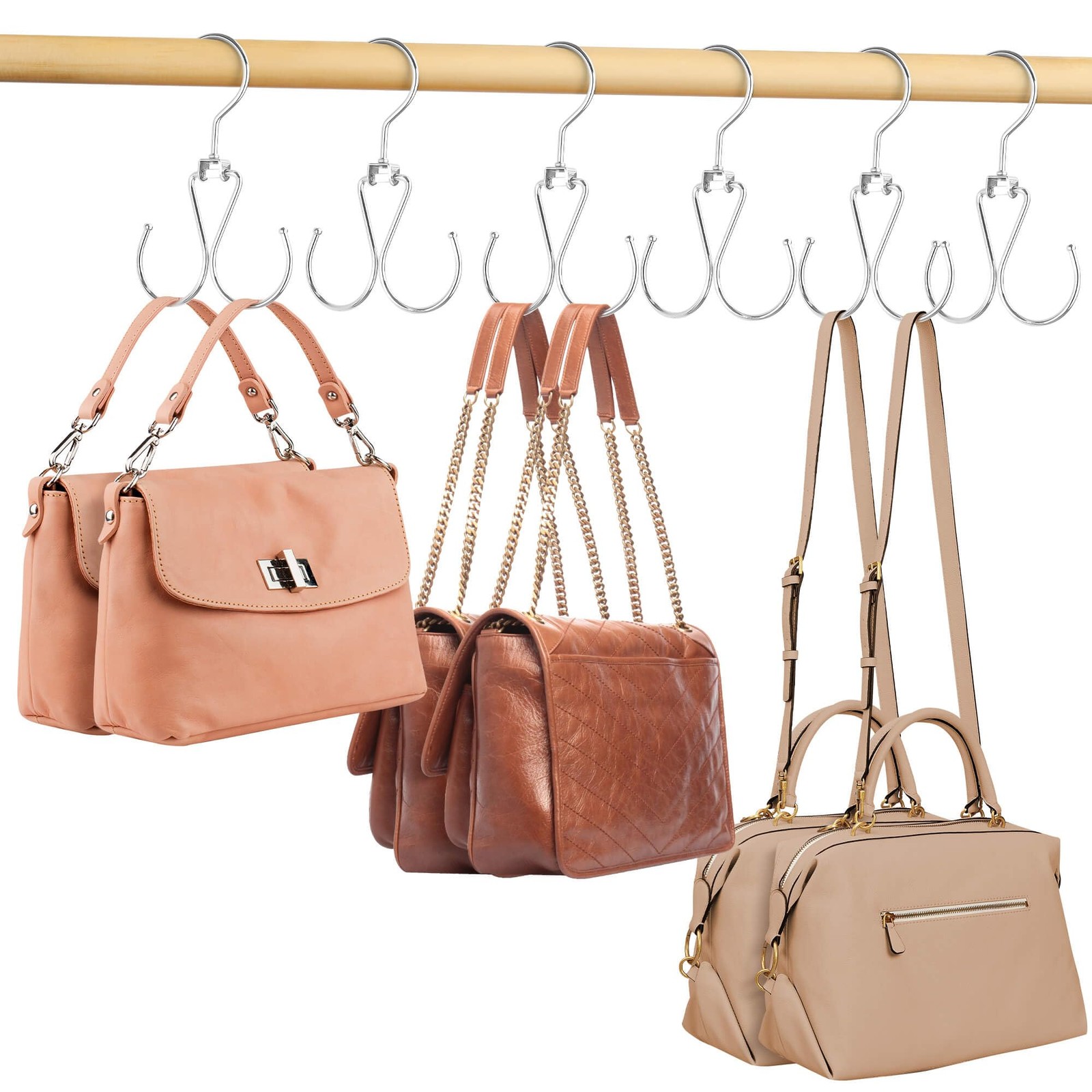 ZEDODIER 6 Pack Purse Hanger Bag Organizer for Closet, Heavy 6 Pack, Silver