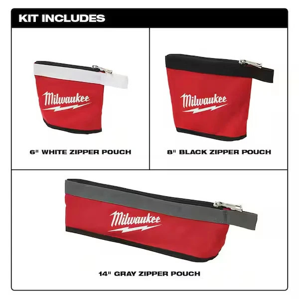 Milwaukee 14 in., 8 in. and 6 in. Multi-Size Zipper Tool Bags in Red (3-Pack)